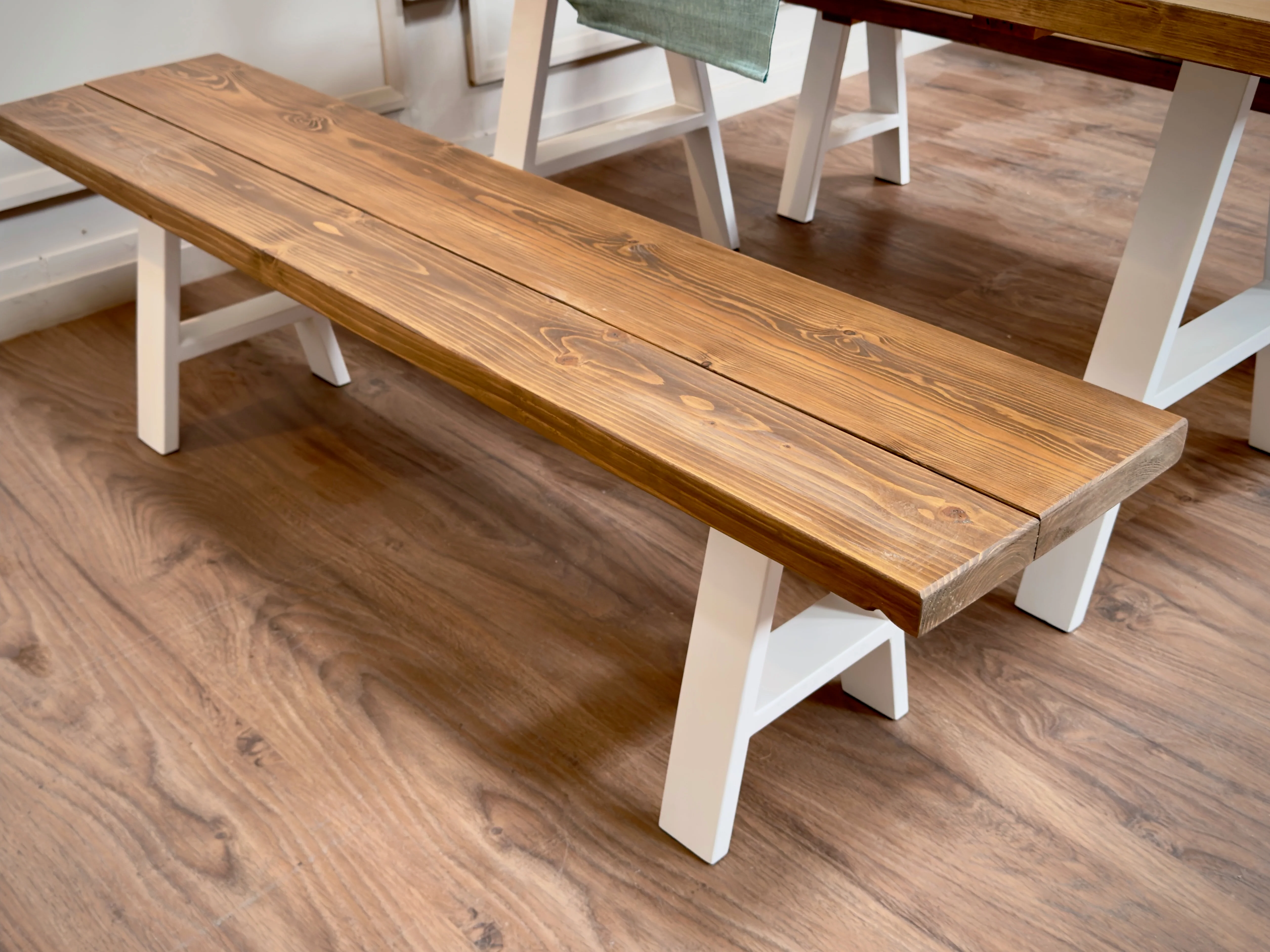Rustic Solid Wood Dining Table & Benches – A Frame Legs in Steel, Black or White – Handmade Kitchen Table Set - Image 12