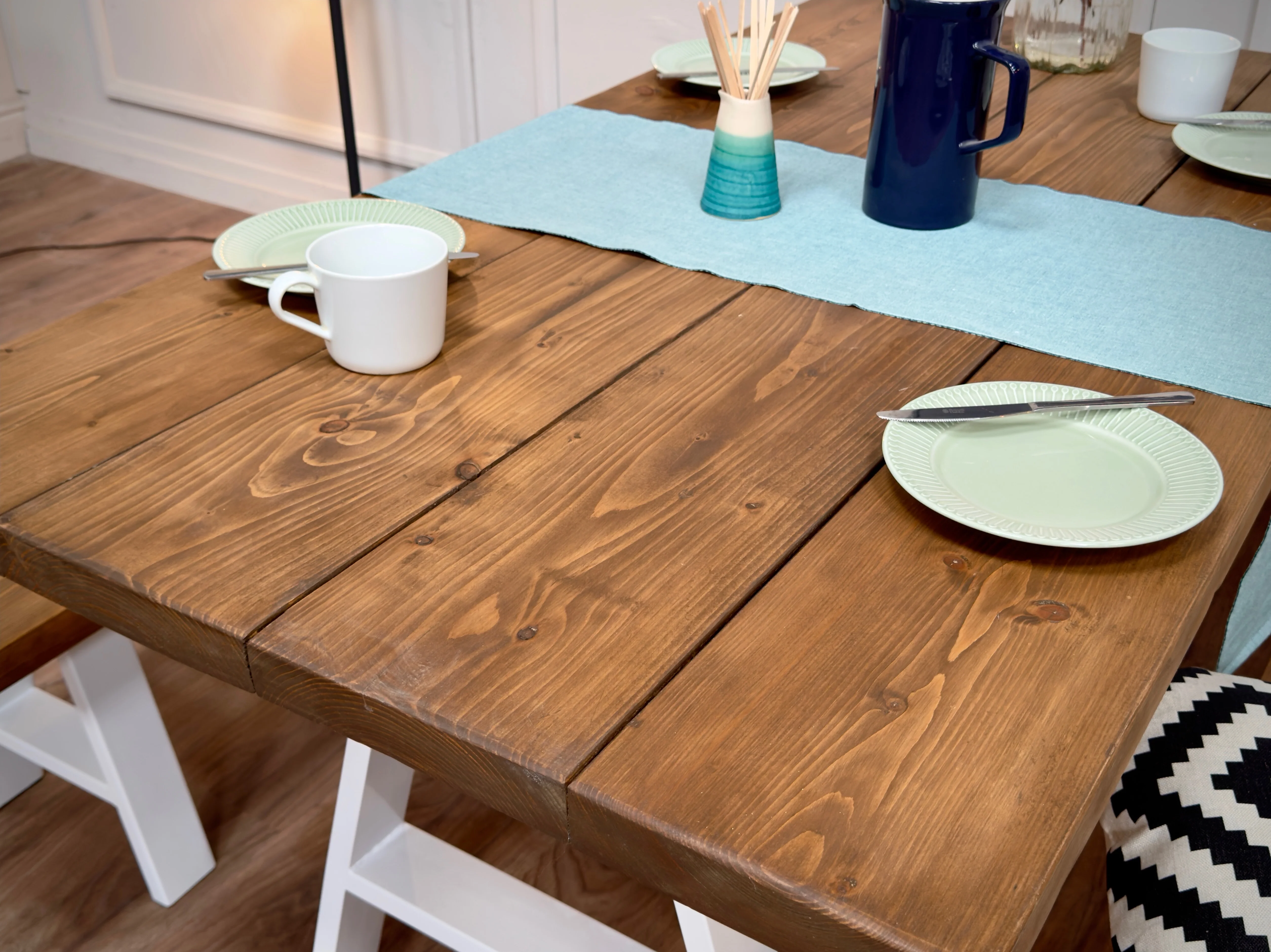 Rustic Solid Wood Dining Table & Benches – A Frame Legs in Steel, Black or White – Handmade Kitchen Table Set - Image 6