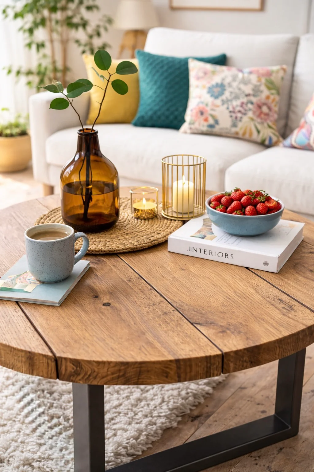 Circular Coffee Table on Square Legs. Handmade, Round, Rustic Style, Industrial Table - Image 3