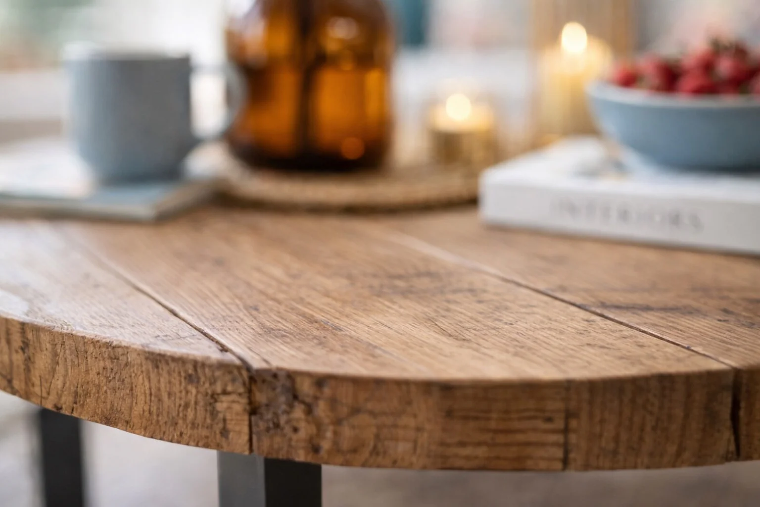 Circular Coffee Table on Square Legs. Handmade, Round, Rustic Style, Industrial Table - Image 4