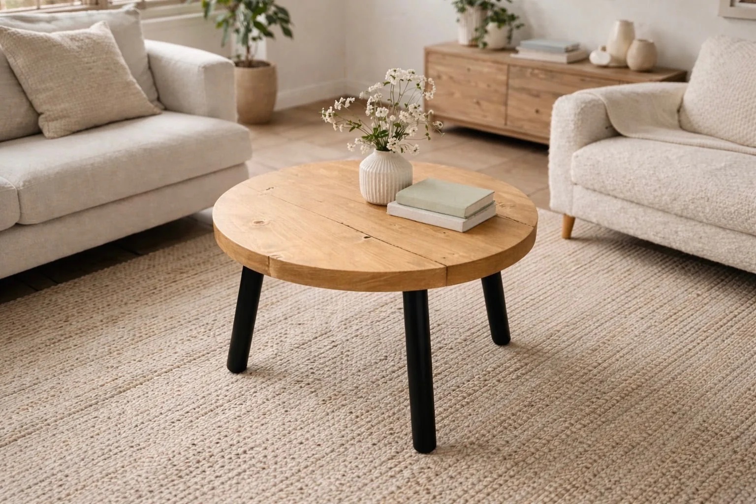 Circular Coffee Table with Steel Round Pin Legs - Image 3