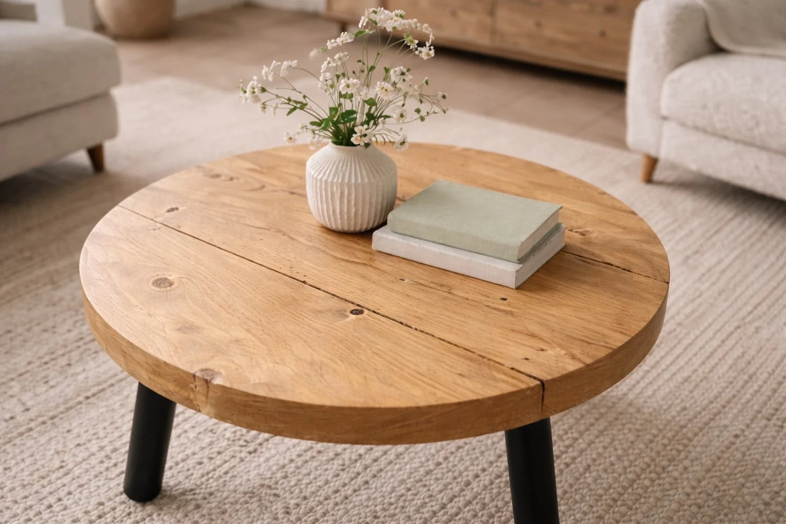 Circular Coffee Table with Steel Round Pin Legs - Image 4