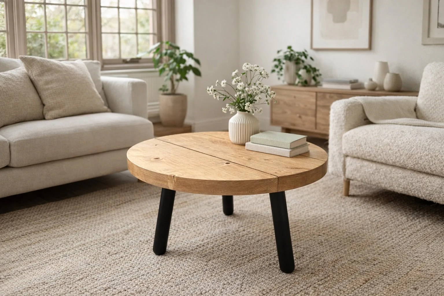 Circular Coffee Table with Steel Round Pin Legs - Image 5