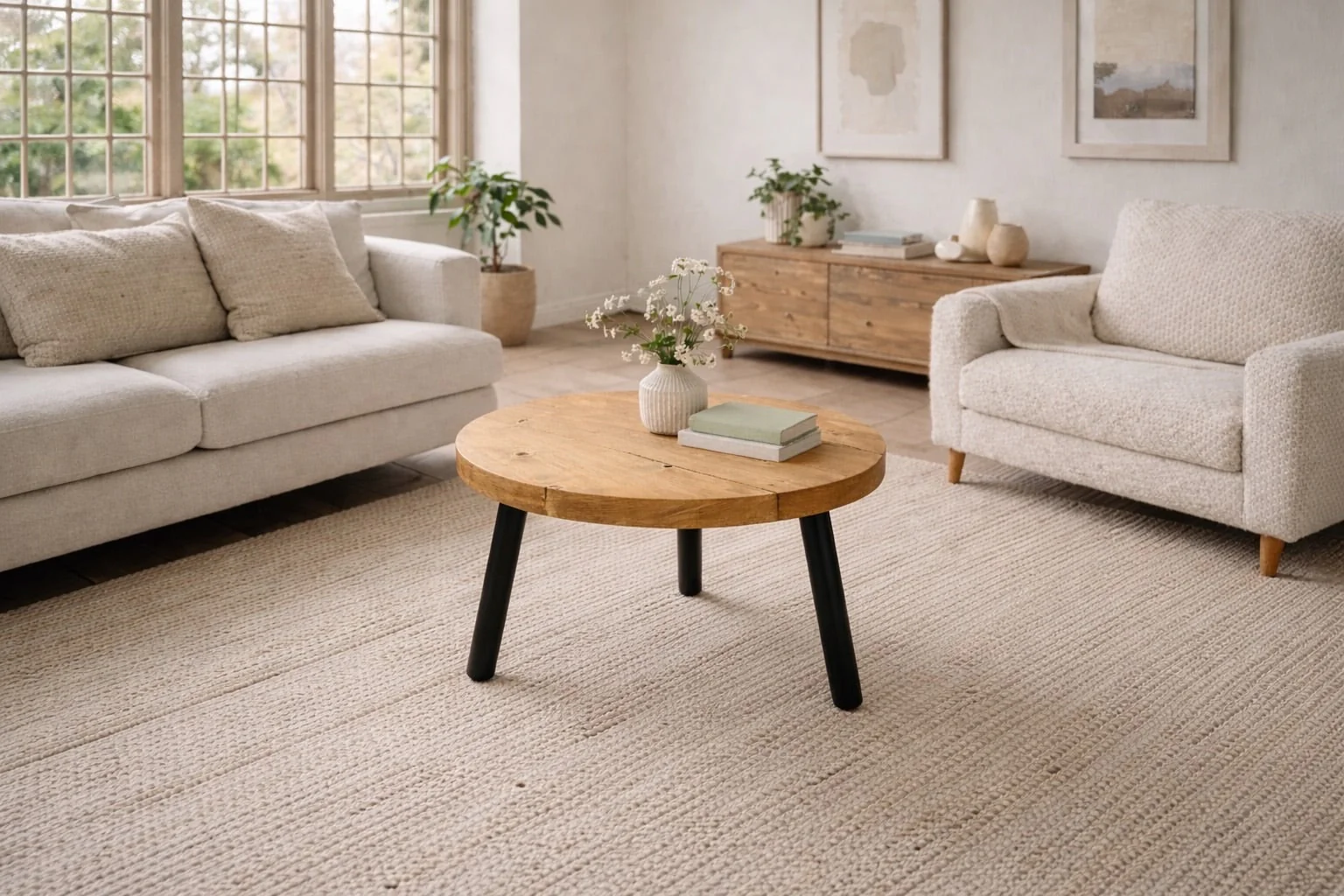 Circular Coffee Table with Steel Round Pin Legs - Image 6