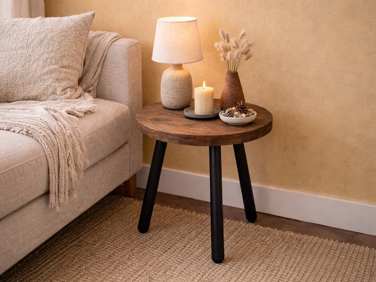 Circular Coffee Table with Steel Round Pin Legs - Image 7