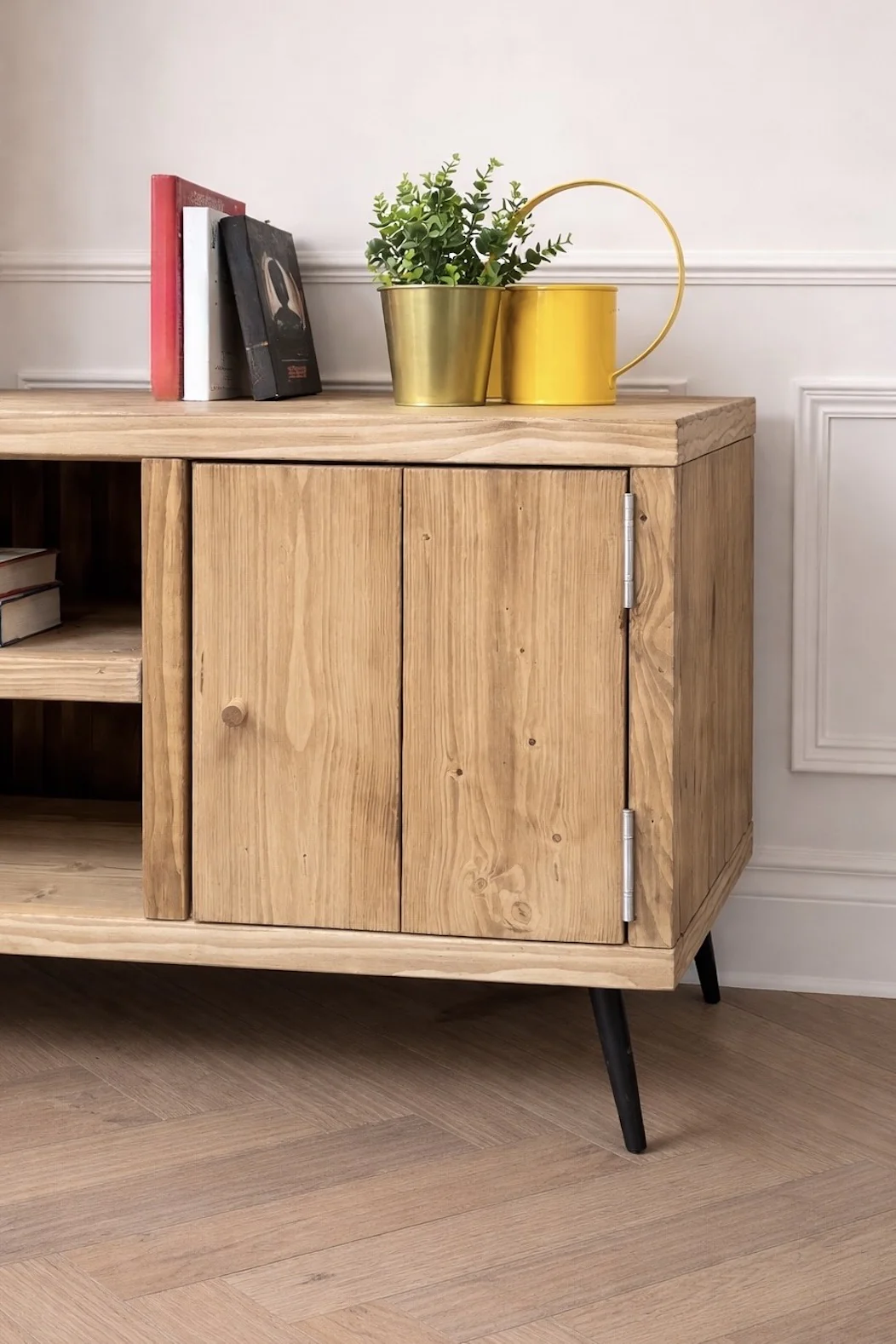 Handcrafted Rustic Sideboard on Tapered Legs. Mid Century Inspired. Home Media Storage. - Image 10