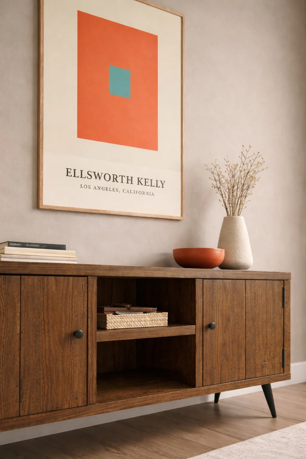 Handcrafted Rustic Sideboard on Tapered Legs. Mid Century Inspired. Home Media Storage. - Image 11