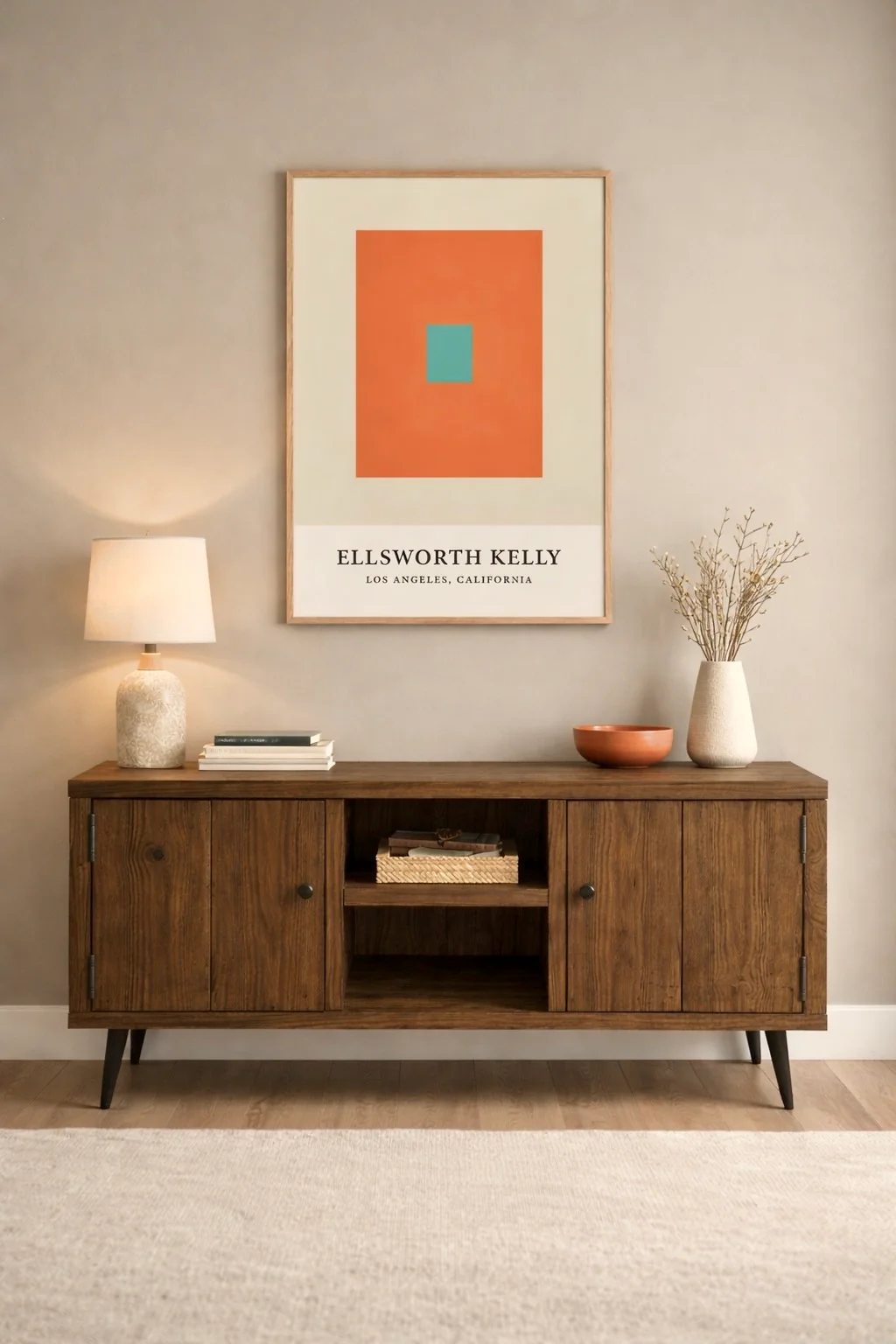 Handcrafted Rustic Sideboard on Tapered Legs. Mid Century Inspired. Home Media Storage. - Image 5