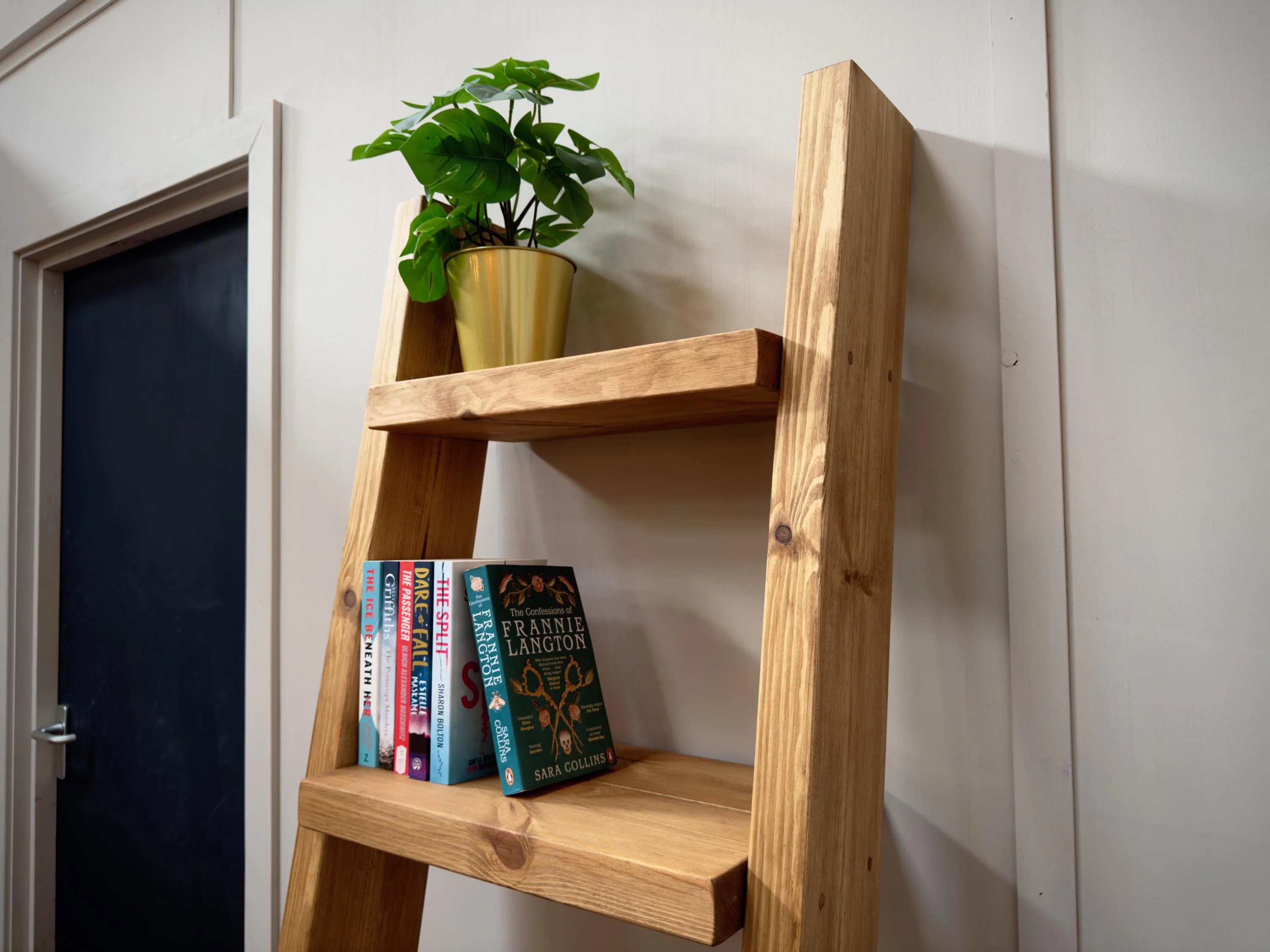Handmade Wooden Ladder Bookcase | Industrial Reclaimed Shelving | Solid Wood Sloping Shelves, Wall Unit | Living Room, Kitchen, Bathroom - Image 3