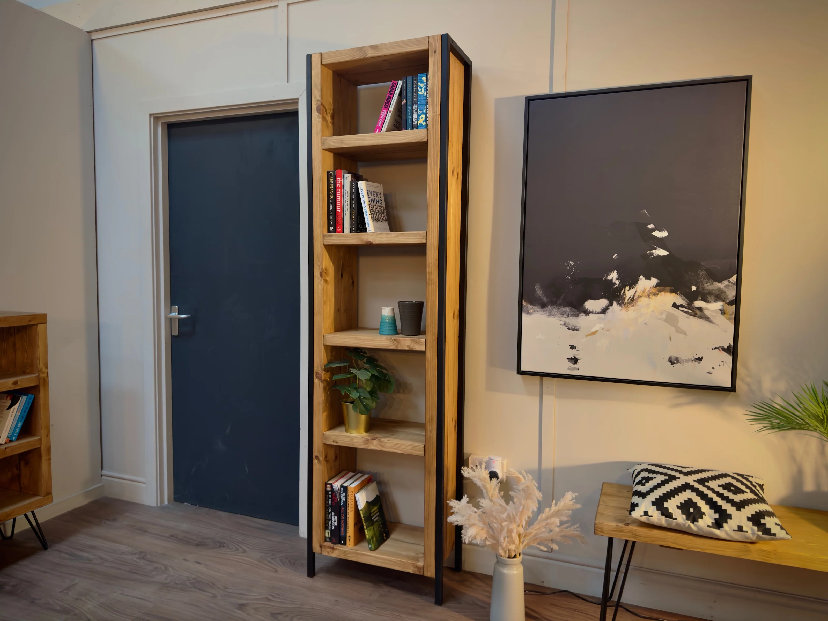 Industrial Bookcase | Solid Wooden Shelving, Steel Square Tube Framework | For Living Room, Office, Dining Room | Rustic Style - Image 10