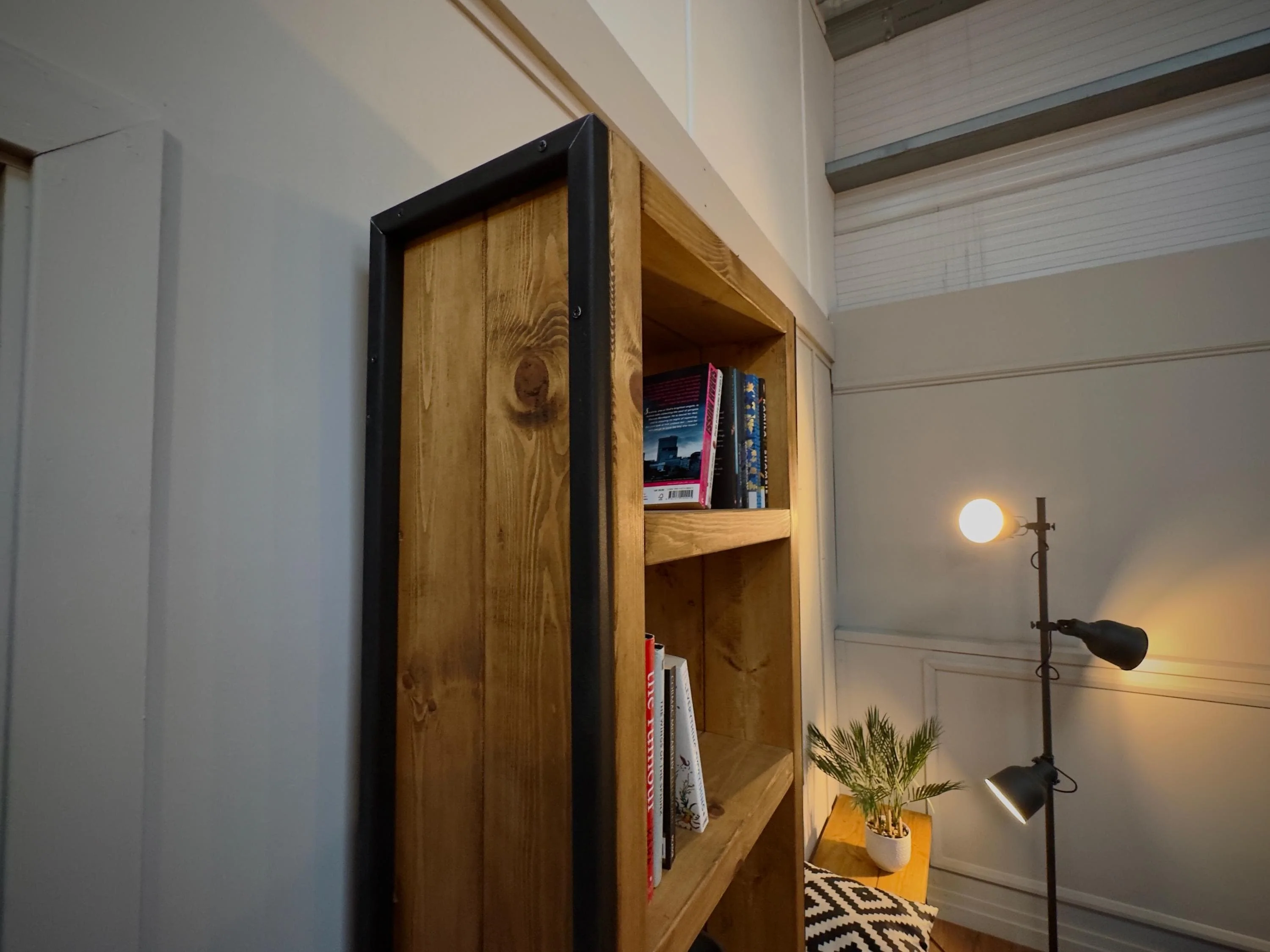Industrial Bookcase | Solid Wooden Shelving, Steel Square Tube Framework | For Living Room, Office, Dining Room | Rustic Style - Image 4