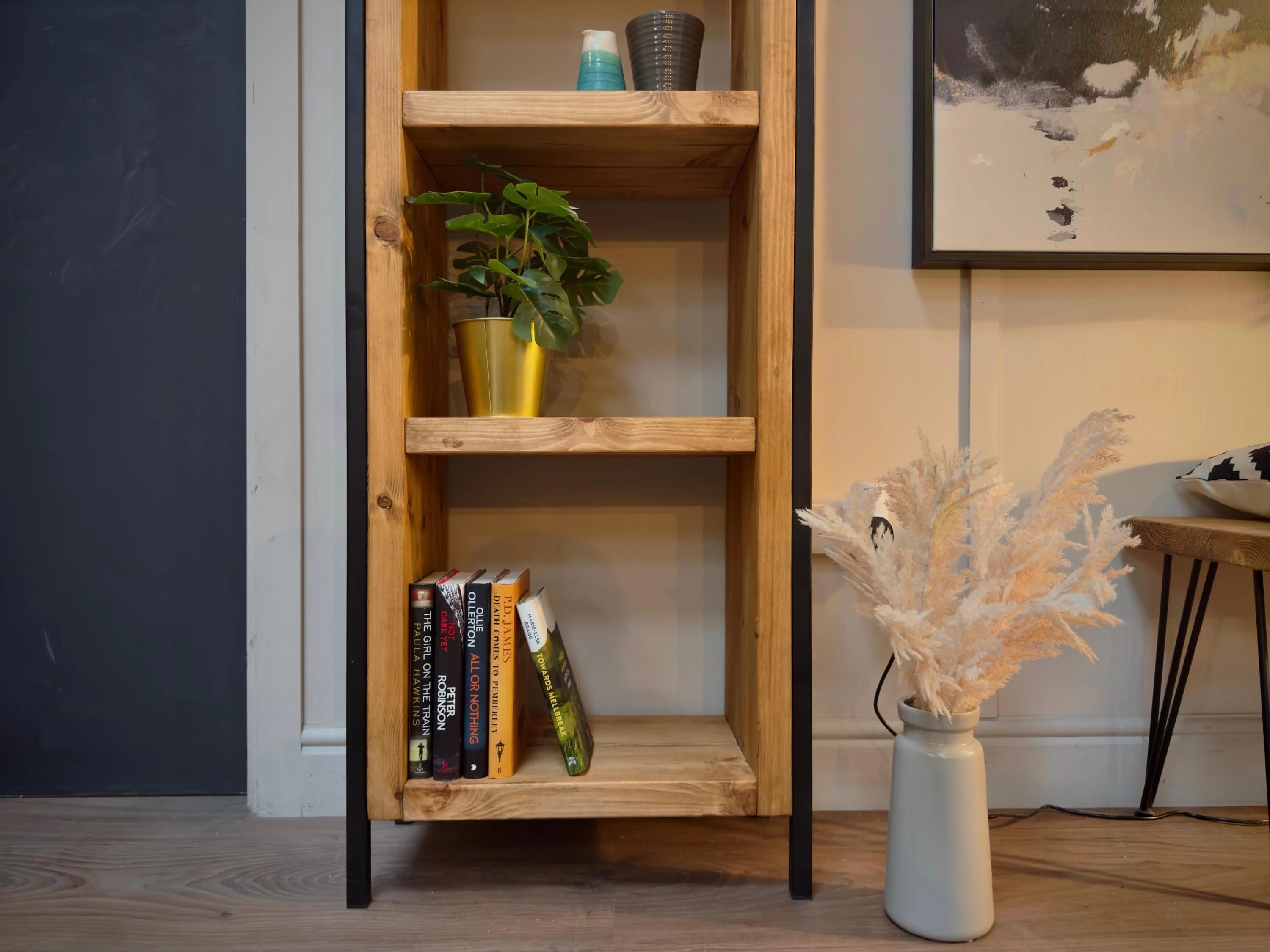 Industrial Bookcase | Solid Wooden Shelving, Steel Square Tube Framework | For Living Room, Office, Dining Room | Rustic Style - Image 6