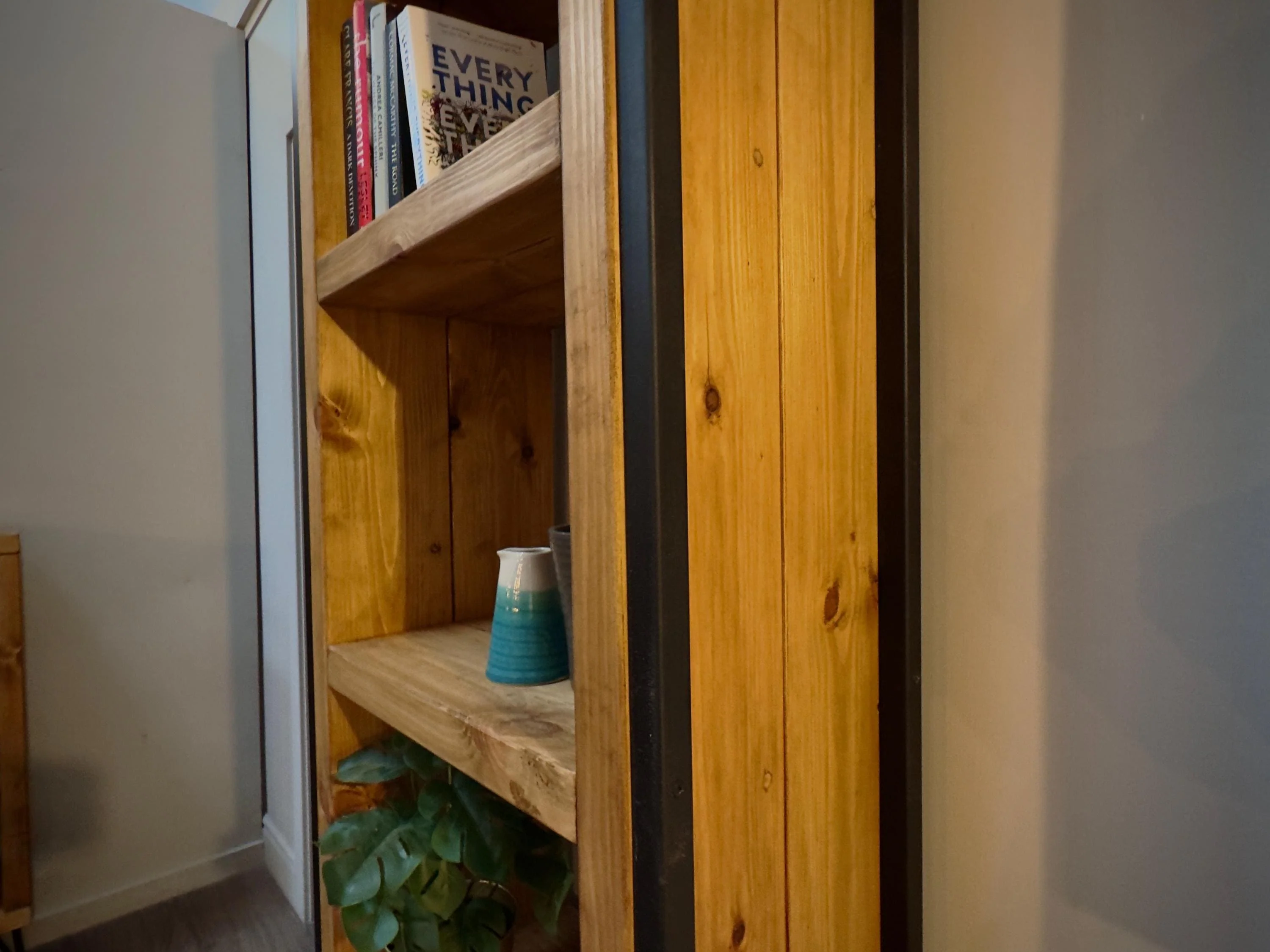 Industrial Bookcase | Solid Wooden Shelving, Steel Square Tube Framework | For Living Room, Office, Dining Room | Rustic Style - Image 9