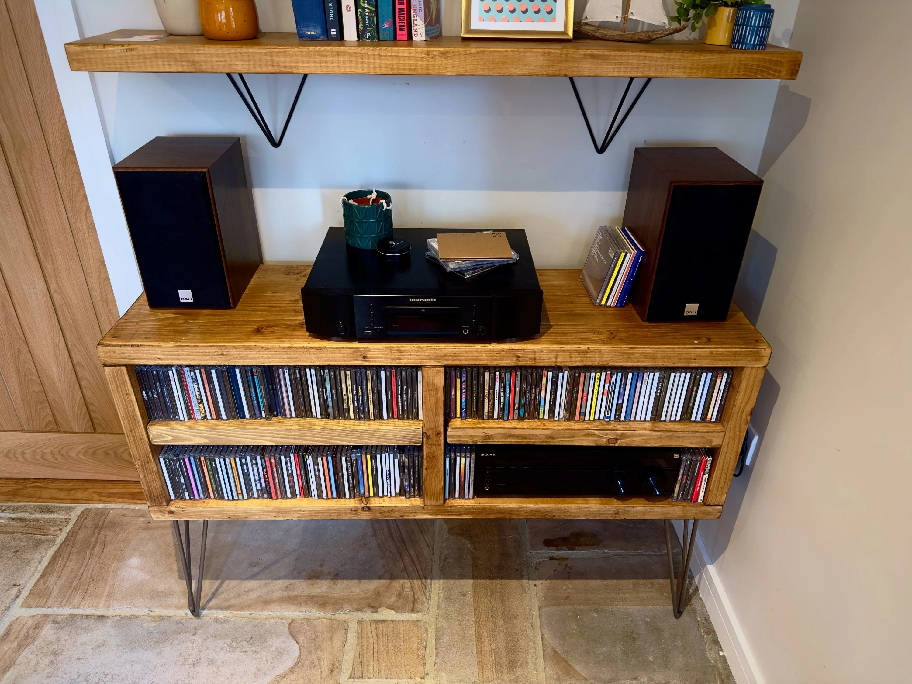Industrial CD Player Stand | Hi Fi Cabinet | CD Storage Media TV Unit | Scaffold Board Reclaimed Rustic Wooden Sideboard - Image 3