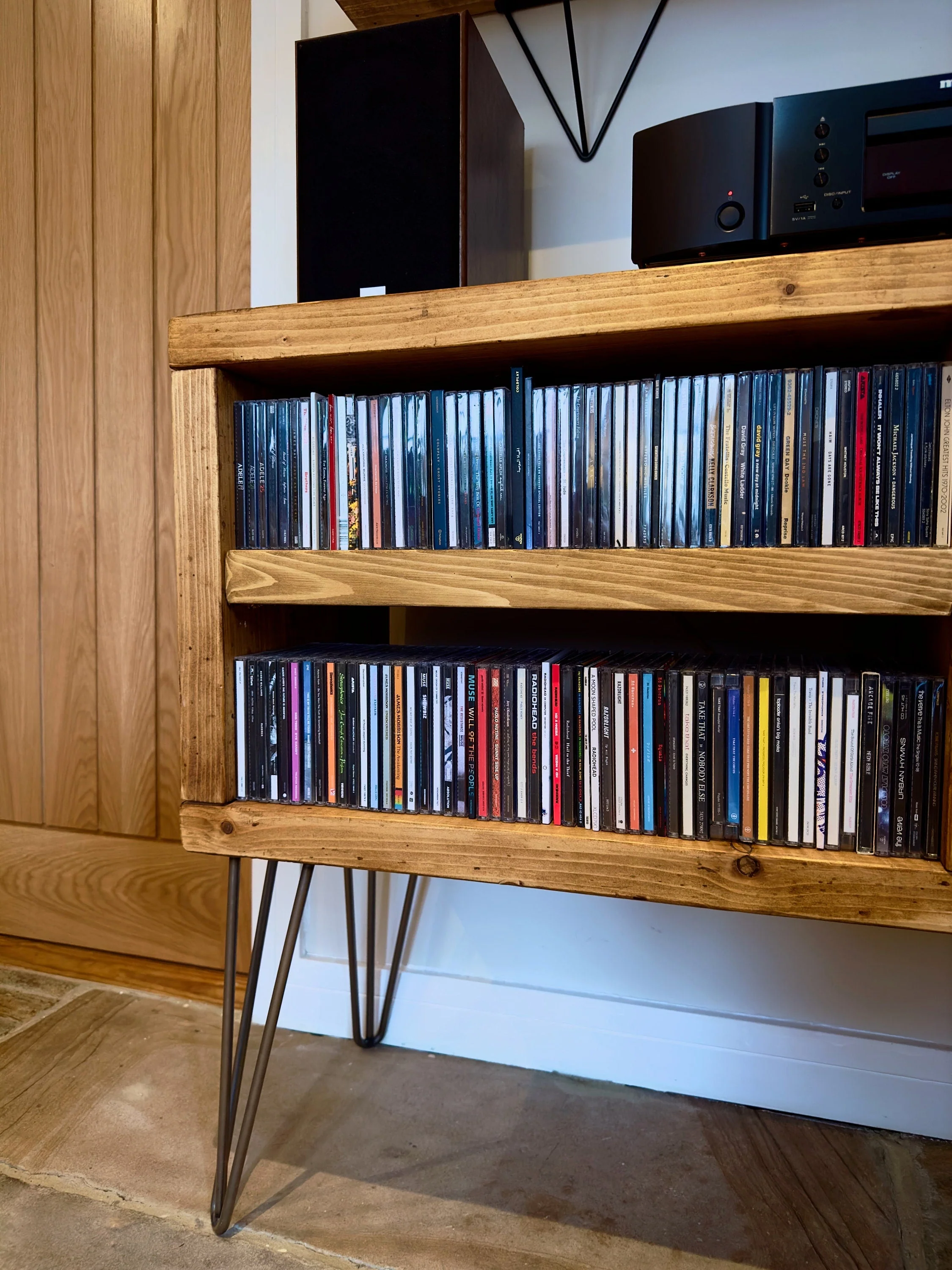 Industrial CD Player Stand | Hi Fi Cabinet | CD Storage Media TV Unit | Scaffold Board Reclaimed Rustic Wooden Sideboard - Image 4