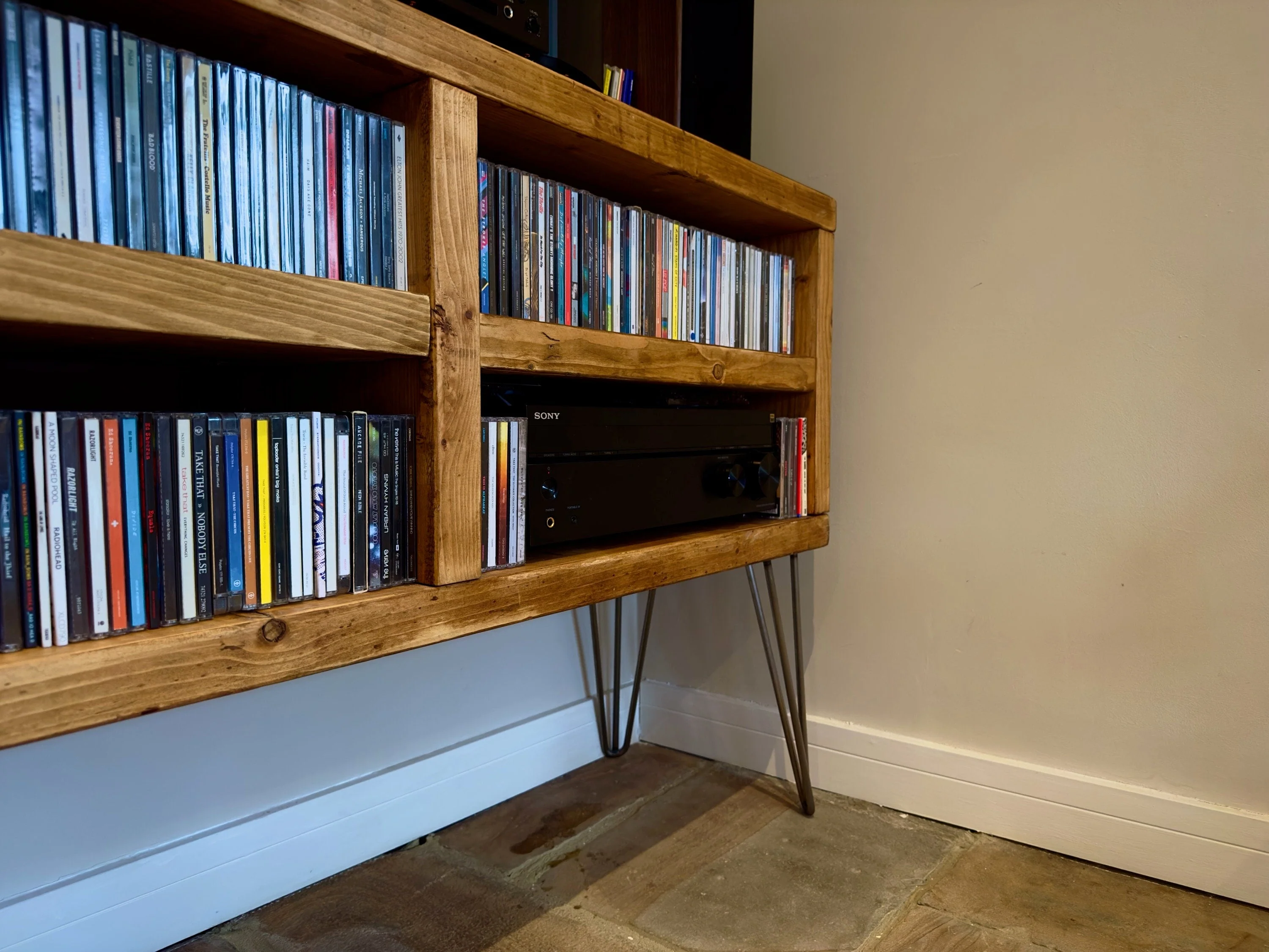 Industrial CD Player Stand | Hi Fi Cabinet | CD Storage Media TV Unit | Scaffold Board Reclaimed Rustic Wooden Sideboard - Image 5