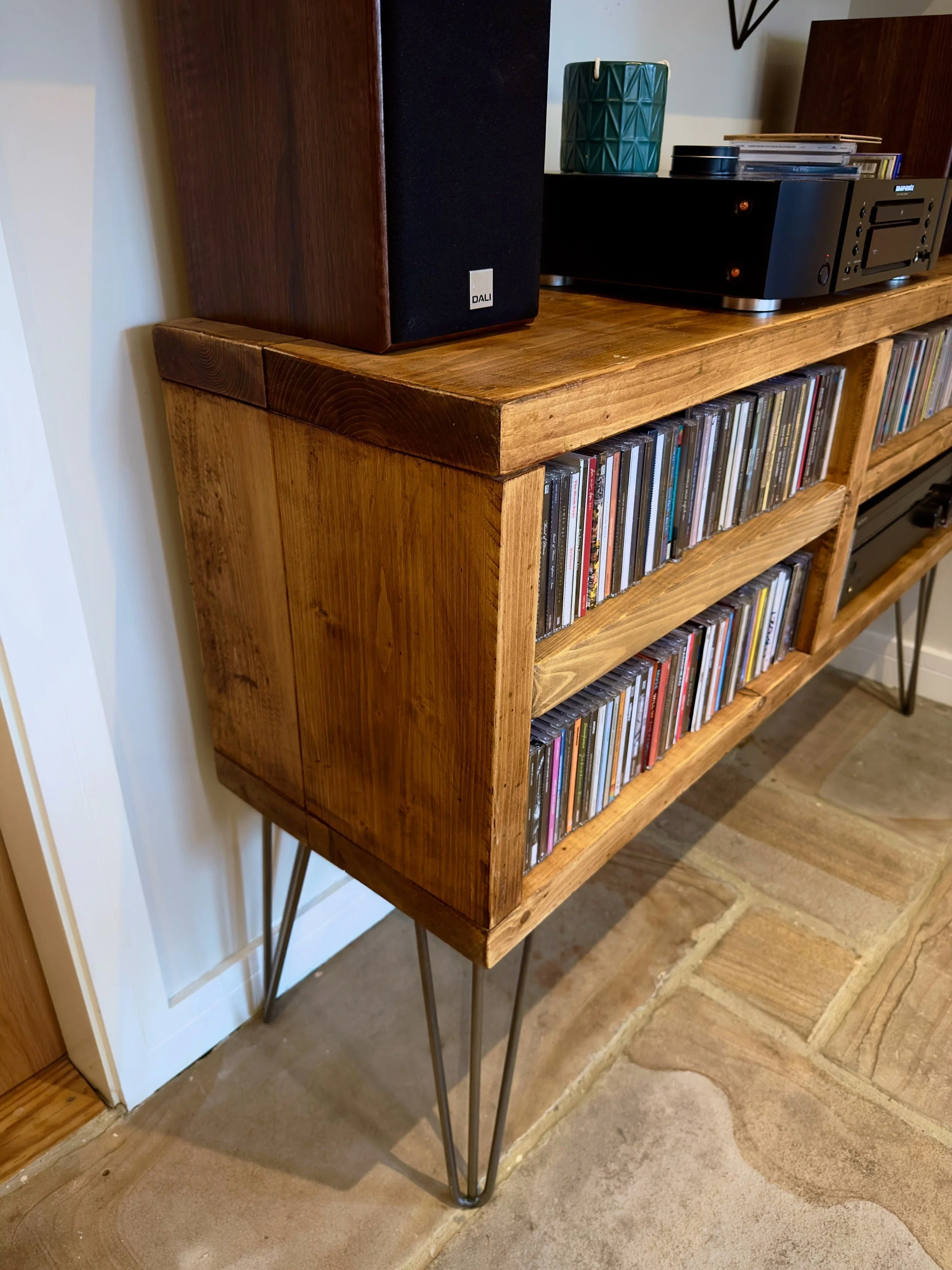 Industrial CD Player Stand | Hi Fi Cabinet | CD Storage Media TV Unit | Scaffold Board Reclaimed Rustic Wooden Sideboard - Image 6