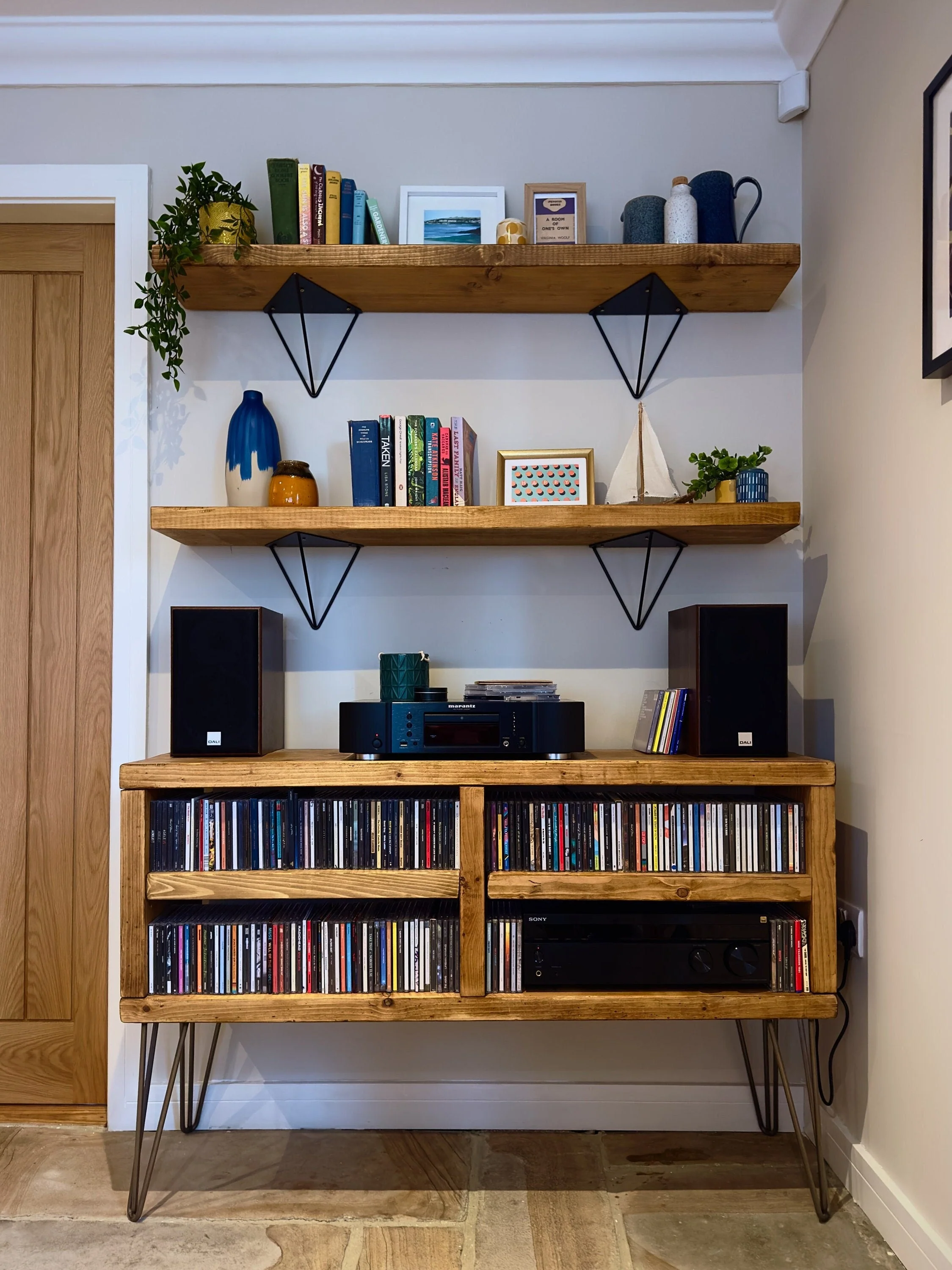 Industrial CD Player Stand | Hi Fi Cabinet | CD Storage Media TV Unit | Scaffold Board Reclaimed Rustic Wooden Sideboard - Image 8