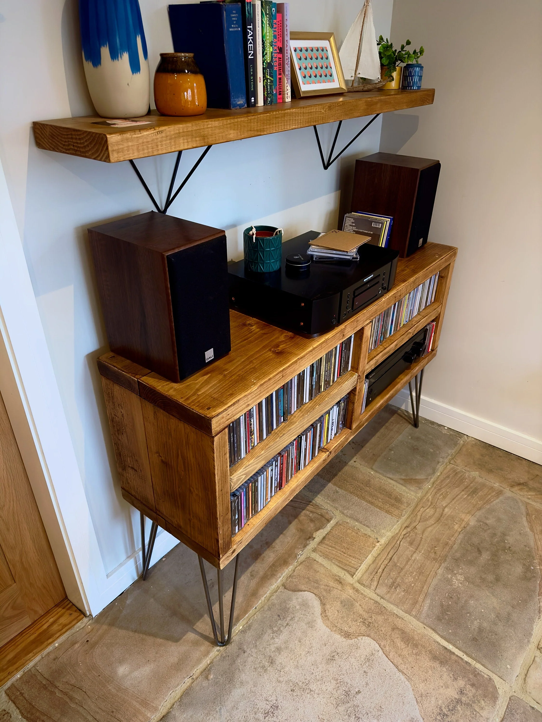Industrial CD Player Stand | Hi Fi Cabinet | CD Storage Media TV Unit | Scaffold Board Reclaimed Rustic Wooden Sideboard - Image 9