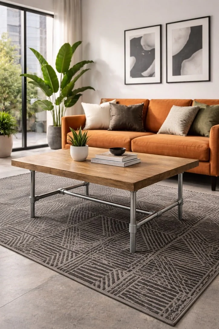 Handcrafted Coffee Table on Steel Tube Legs - Image 3