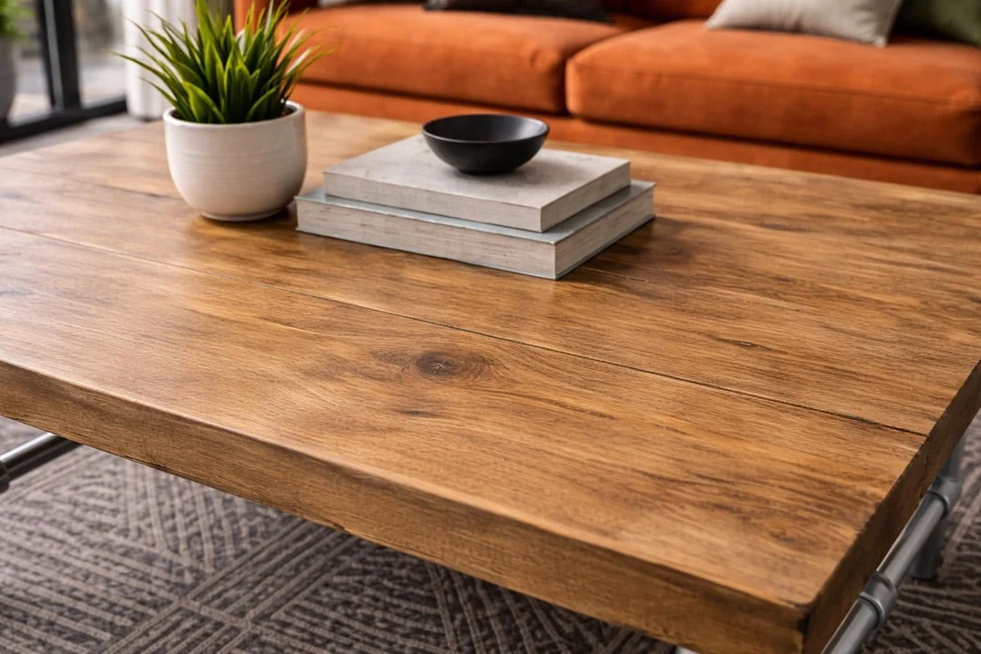 Handcrafted Coffee Table on Steel Tube Legs - Image 4