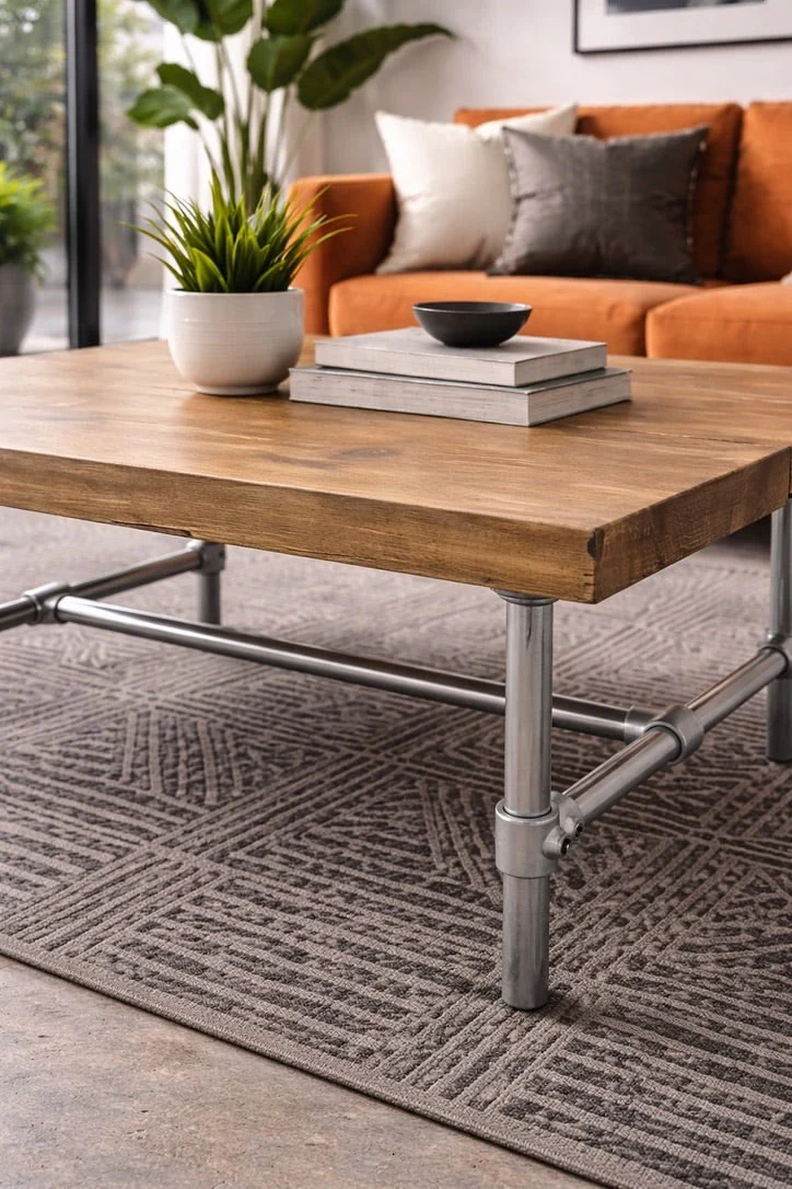 Handcrafted Coffee Table on Steel Tube Legs - Image 5