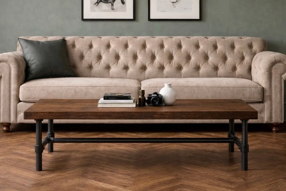 Handcrafted Coffee Table on Steel Tube Legs - Image 6