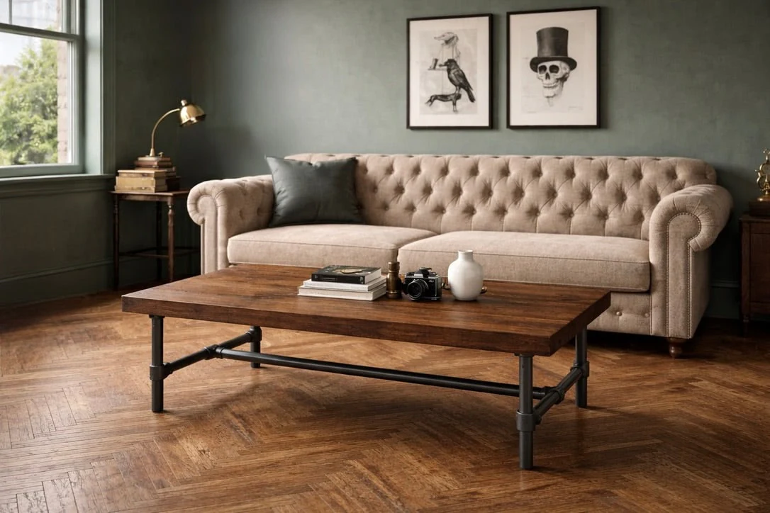 Handcrafted Coffee Table on Steel Tube Legs - Image 8