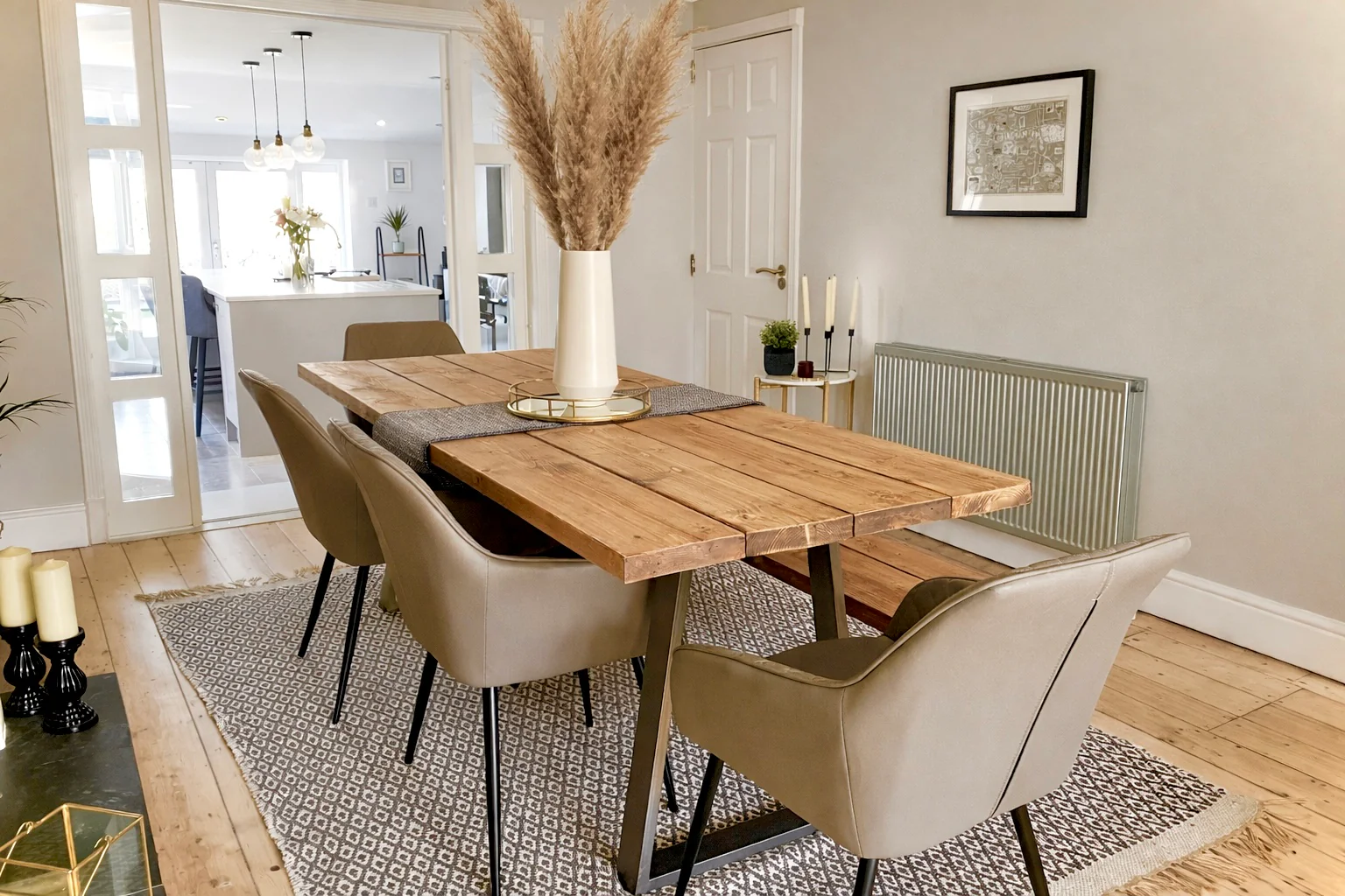 Industrial Reclaimed Dining Table & Bench on Steel Trapezium Legs, Rustic, Scaffold Board - Image 10