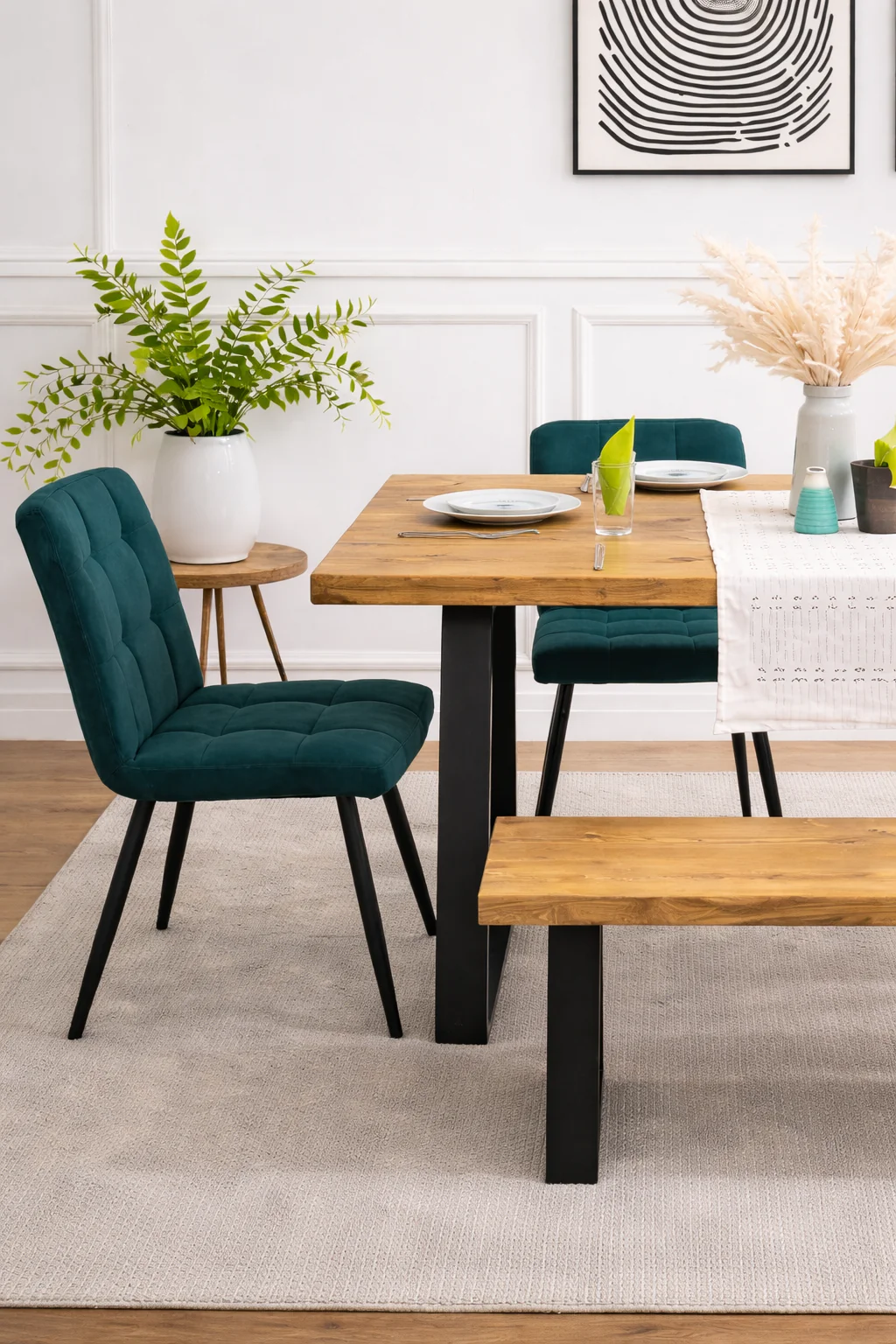 Industrial Reclaimed Dining Table & Bench on Steel Trapezium Legs, Rustic, Scaffold Board - Image 4