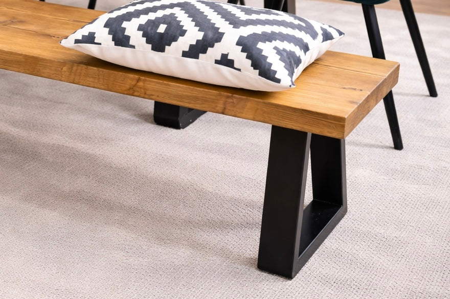 Industrial Reclaimed Dining Table & Bench on Steel Trapezium Legs, Rustic, Scaffold Board - Image 5