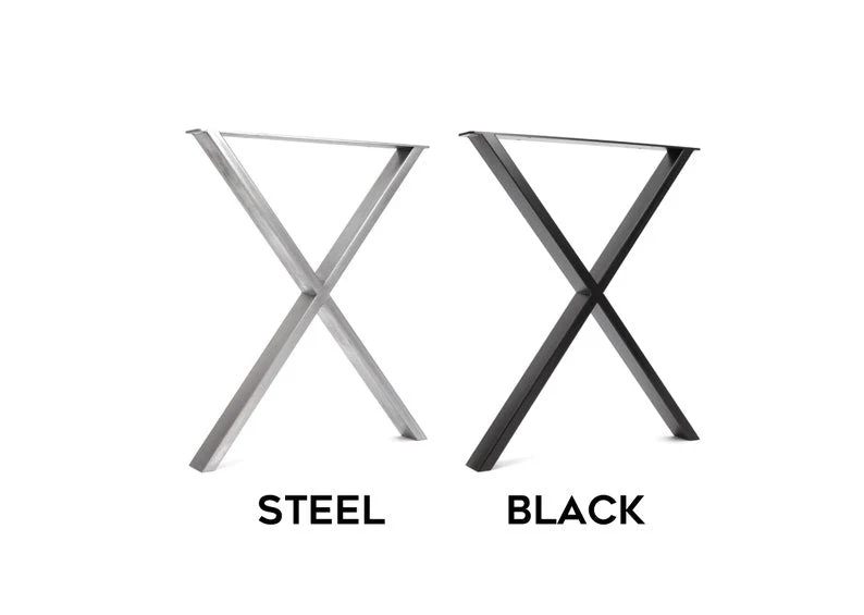 Rustic Dining Table & Bench on Steel X Frame Legs - Image 11