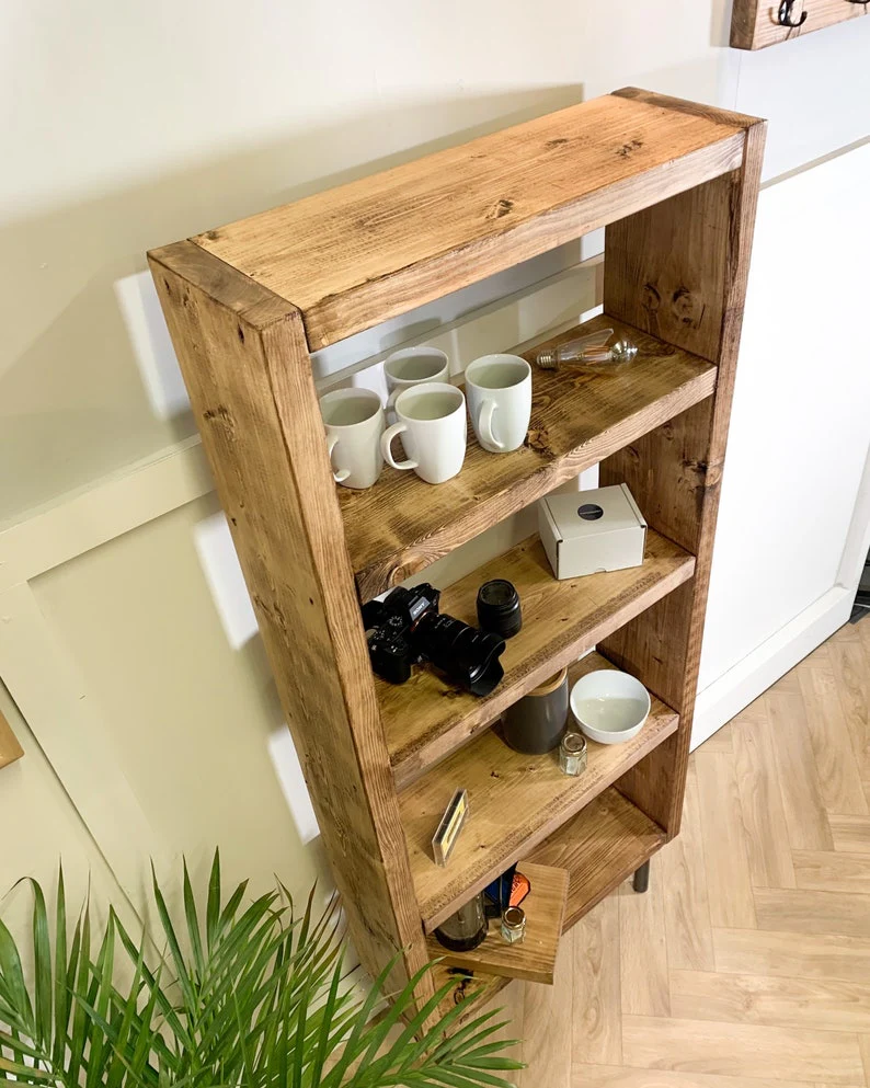 Industrial Reclaimed Scaffold Board Bookcase on Steel Tube Legs - Image 3