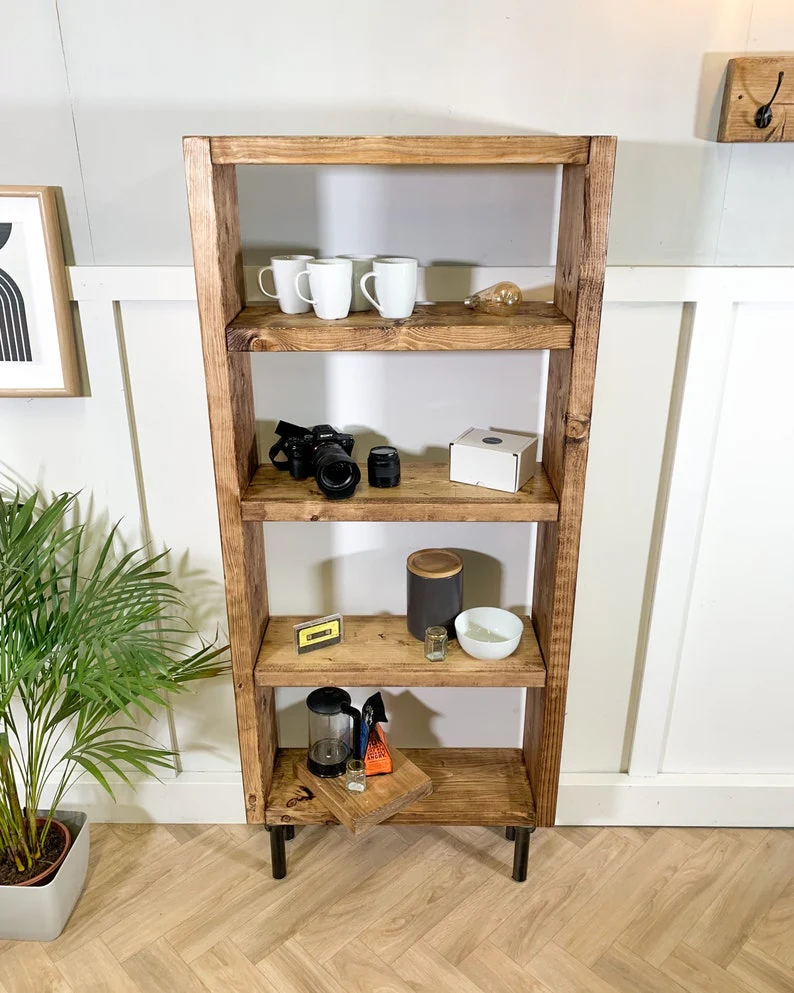 Industrial Reclaimed Scaffold Board Bookcase on Steel Tube Legs - Image 4