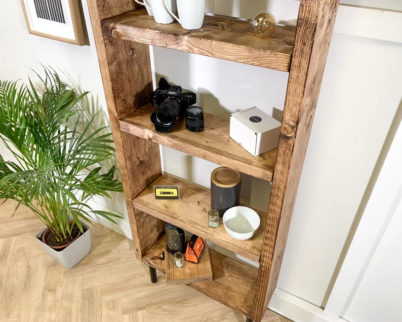 Industrial Reclaimed Scaffold Board Bookcase on Steel Tube Legs - Image 5