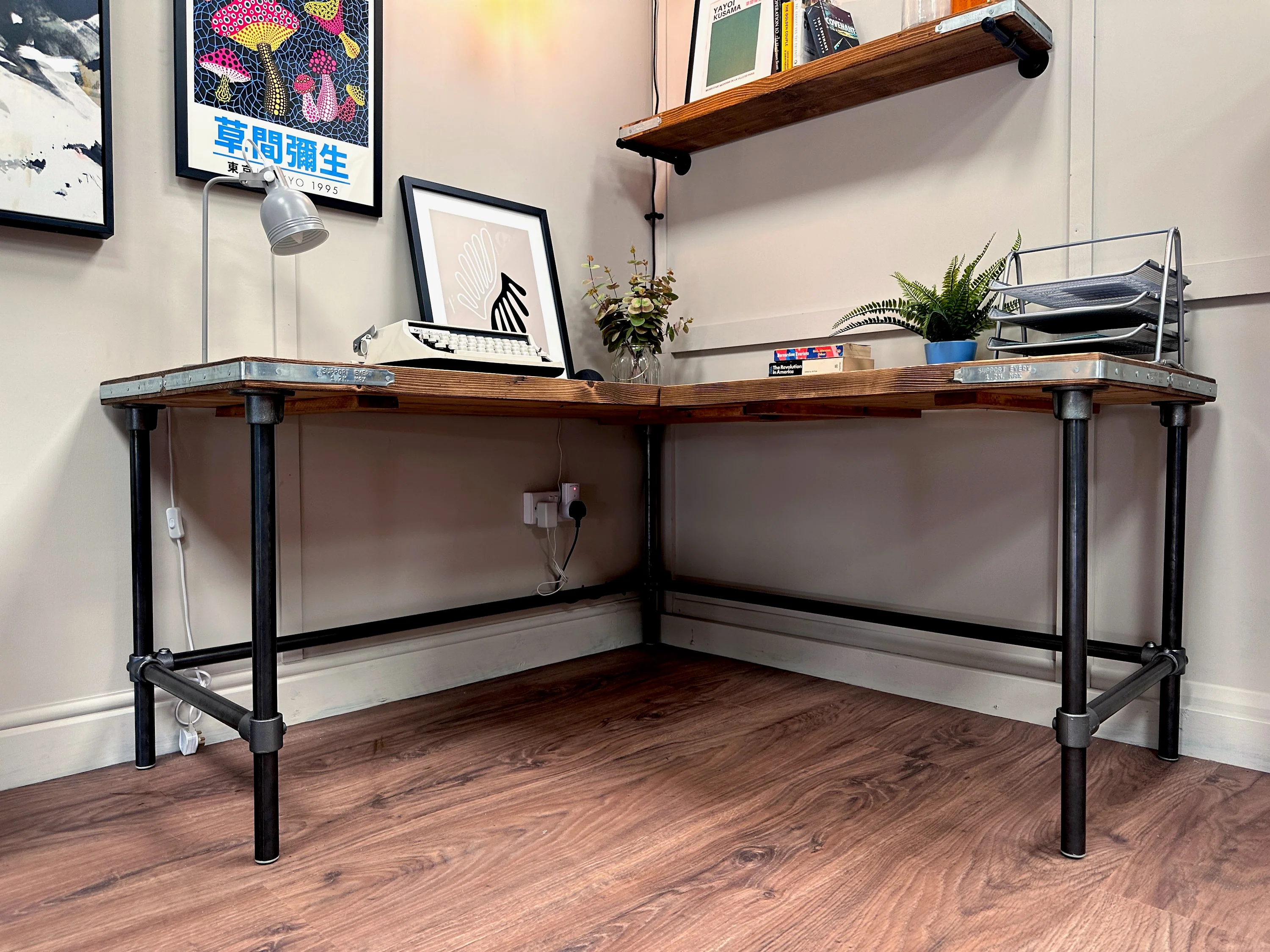 Handcrafted L-Shaped Corner Desk - Rustic Reclaimed Wood Desk with Industrial Steel Legs - Image 10