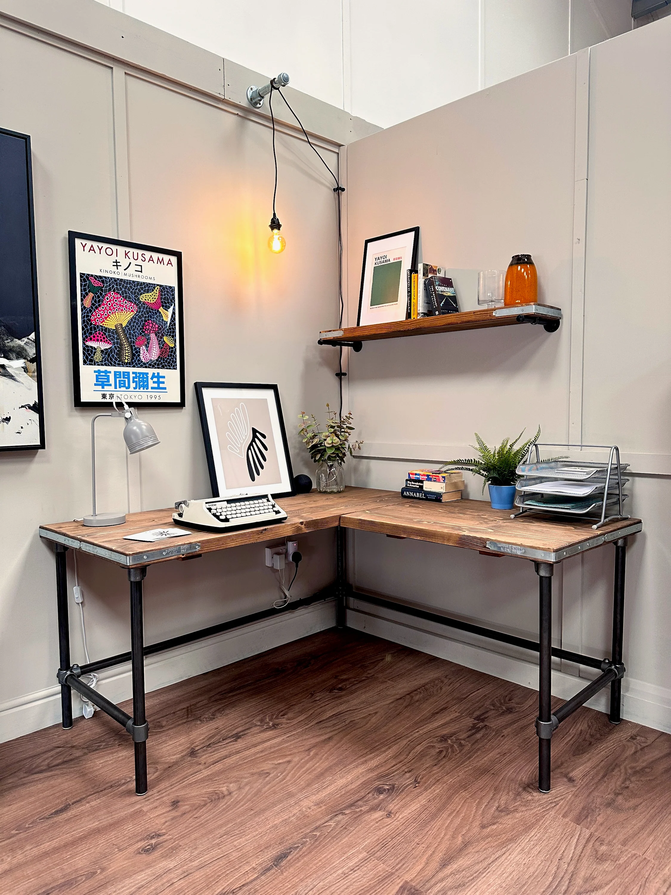 Handcrafted L-Shaped Corner Desk - Rustic Reclaimed Wood Desk with Industrial Steel Legs - Image 11