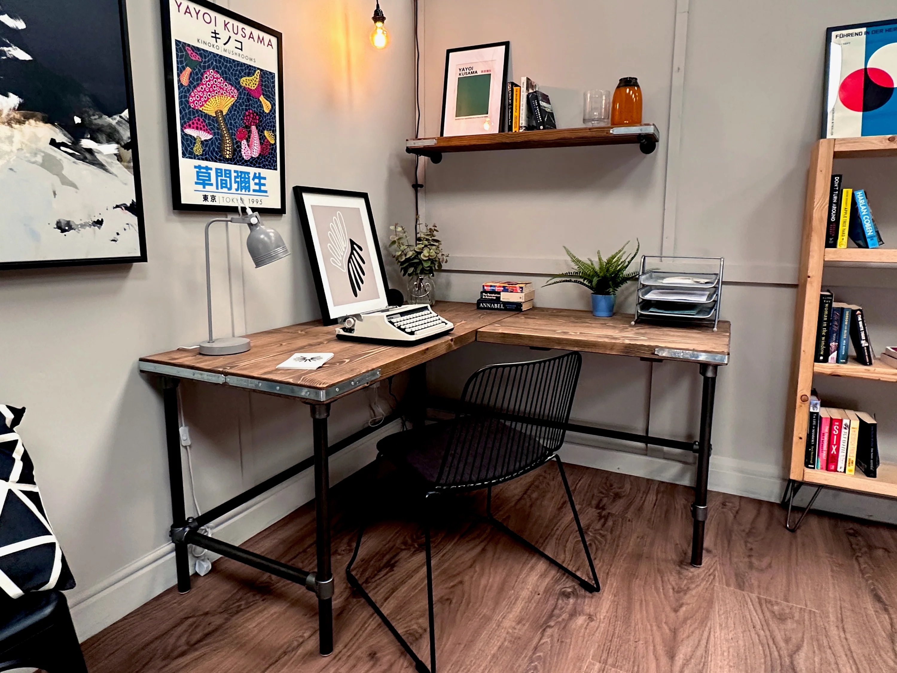 Handcrafted L-Shaped Corner Desk - Rustic Reclaimed Wood Desk with Industrial Steel Legs - Image 12