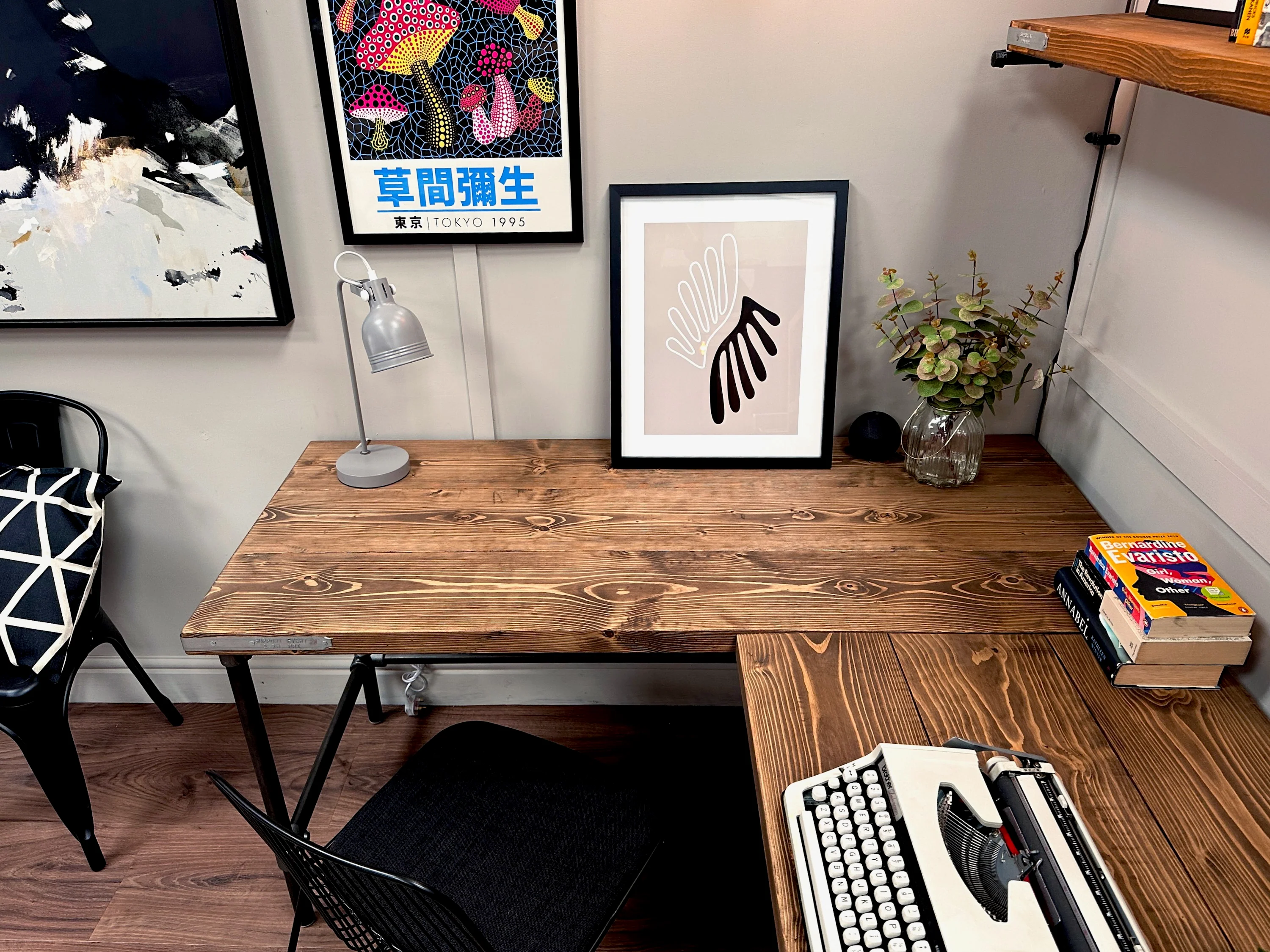 Handcrafted L-Shaped Corner Desk - Rustic Reclaimed Wood Desk with Industrial Steel Legs - Image 13