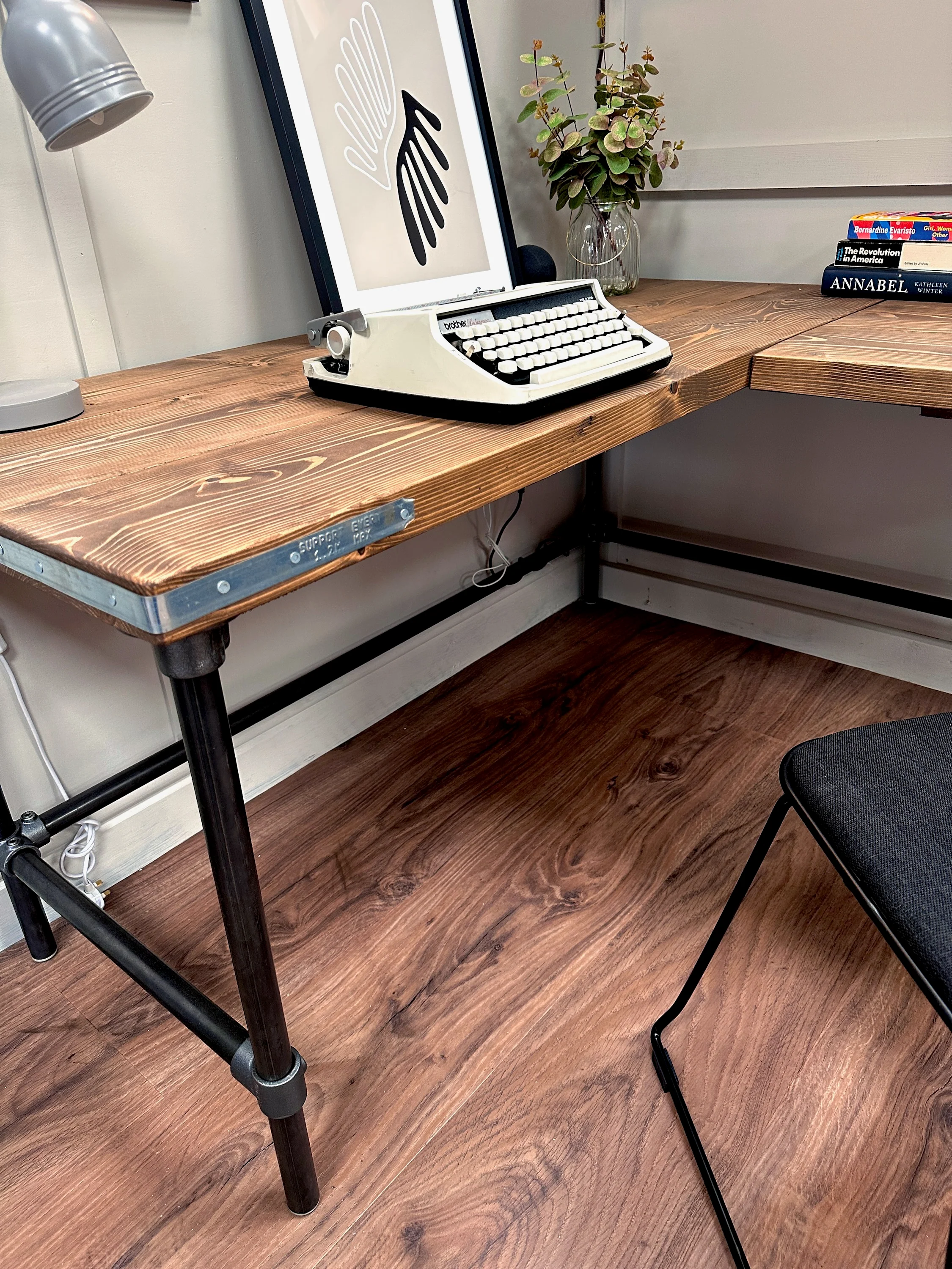 Handcrafted L-Shaped Corner Desk - Rustic Reclaimed Wood Desk with Industrial Steel Legs - Image 14