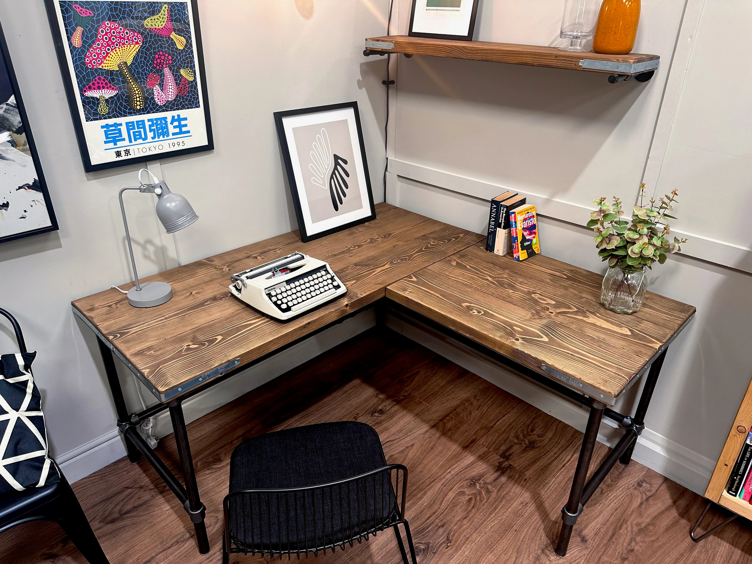 Handcrafted L-Shaped Corner Desk - Rustic Reclaimed Wood Desk with Industrial Steel Legs - Image 4