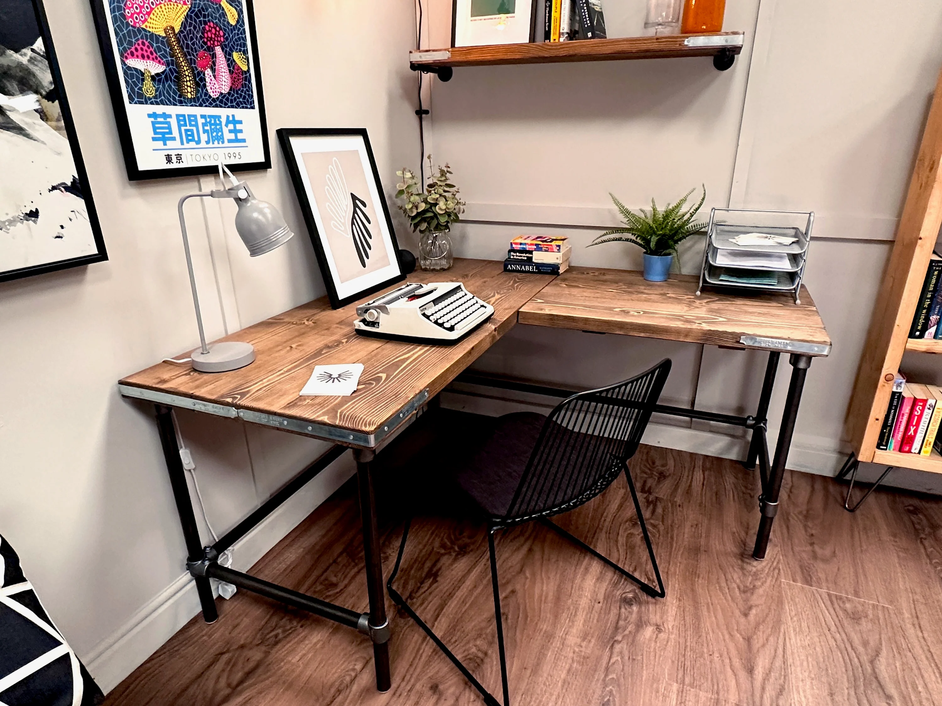 Handcrafted L-Shaped Corner Desk - Rustic Reclaimed Wood Desk with Industrial Steel Legs - Image 5