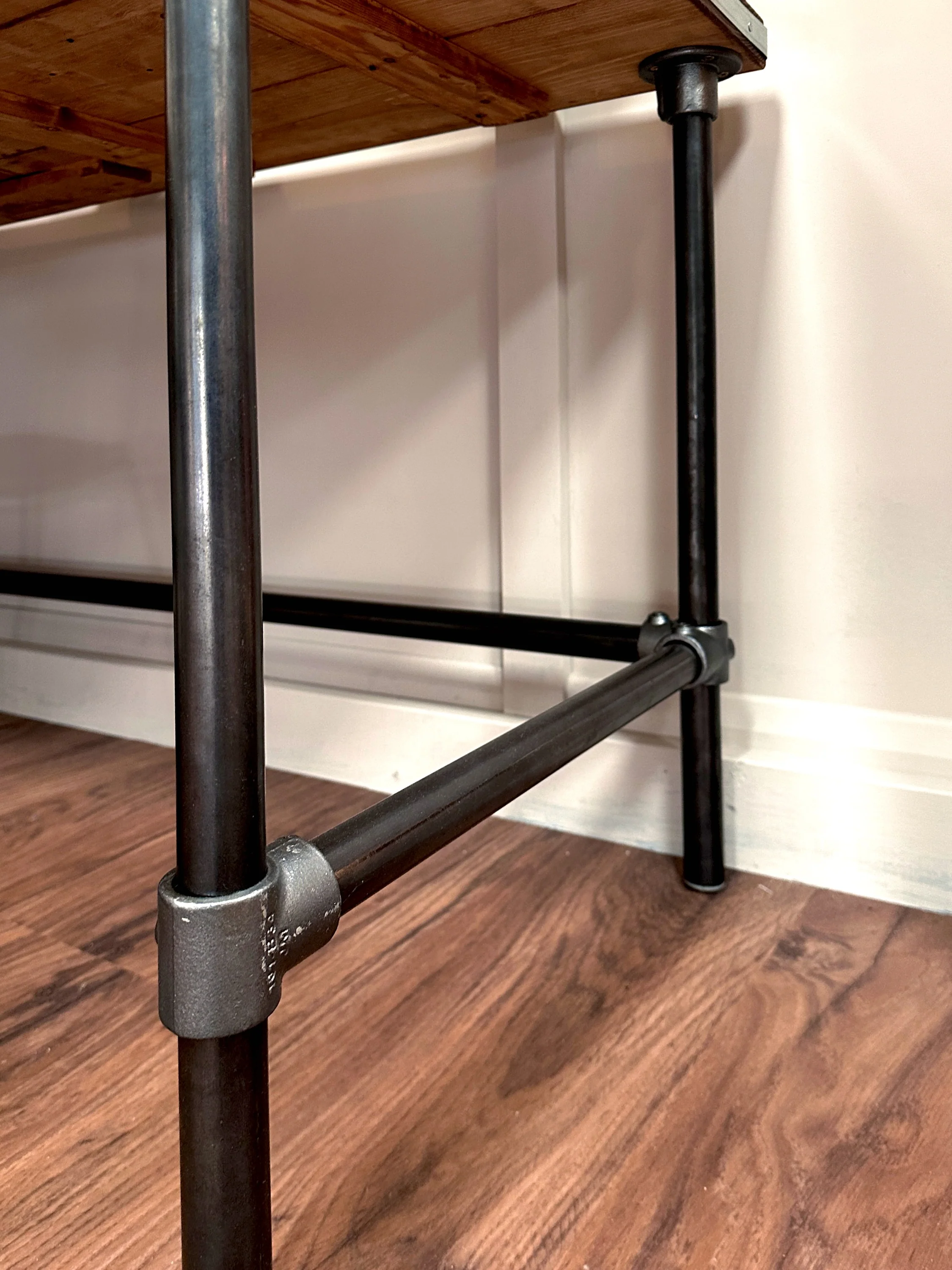 Handcrafted L-Shaped Corner Desk - Rustic Reclaimed Wood Desk with Industrial Steel Legs - Image 7