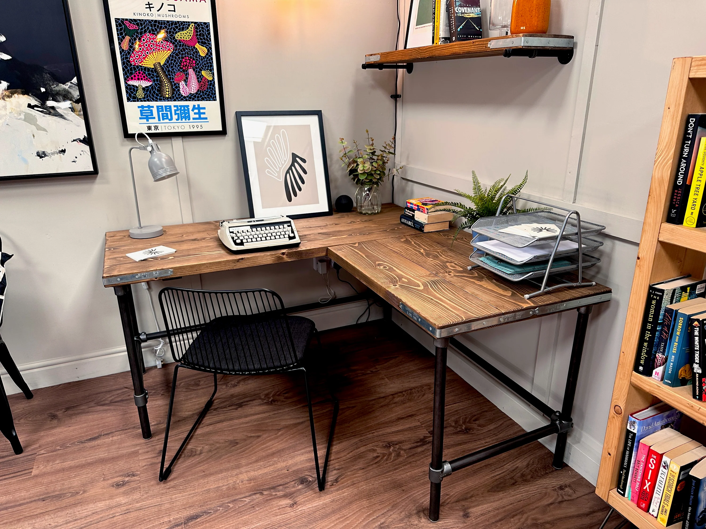 Handcrafted L-Shaped Corner Desk - Rustic Reclaimed Wood Desk with Industrial Steel Legs - Image 8
