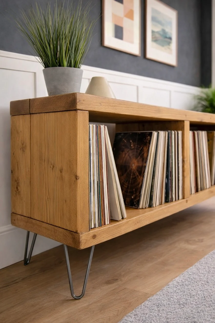 Industrial Record Cabinet, Vinyl Storage, Sideboard on Hairpin Legs - Image 8