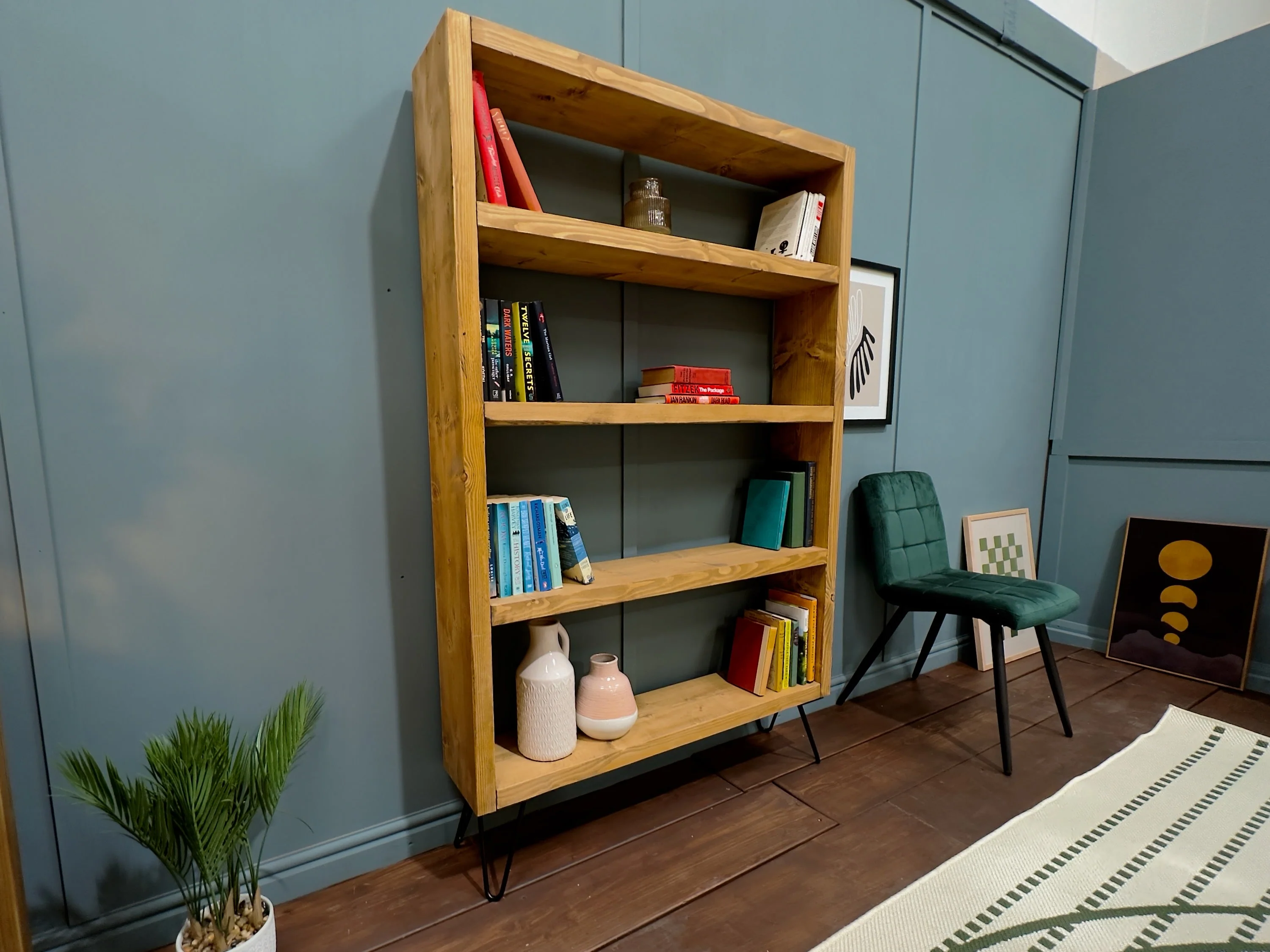 Industrial Rustic Bookcase Bookshelves on Hairpin Legs - Image 4