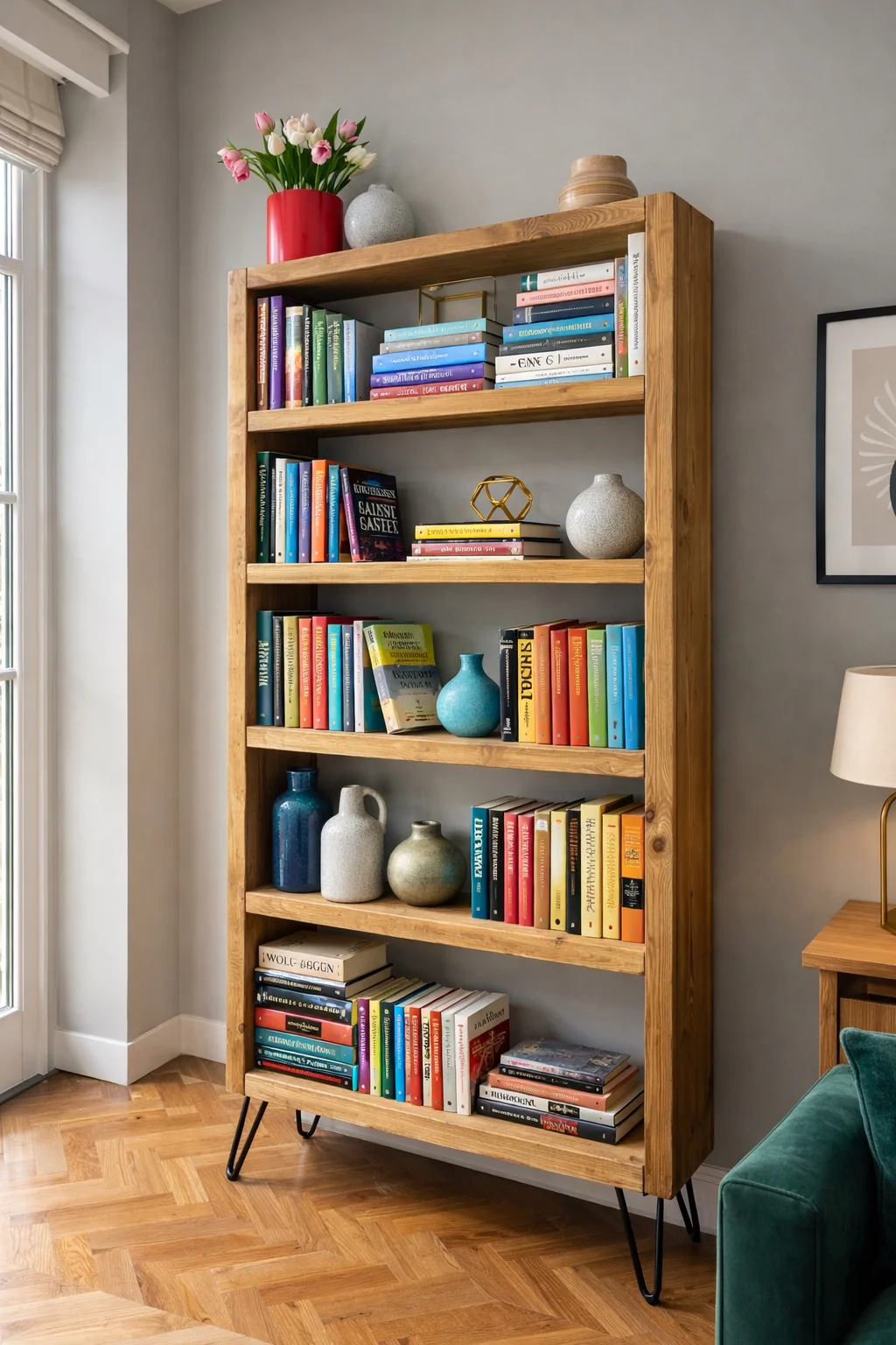 Industrial Rustic Bookcase Bookshelves on Hairpin Legs - Image 5