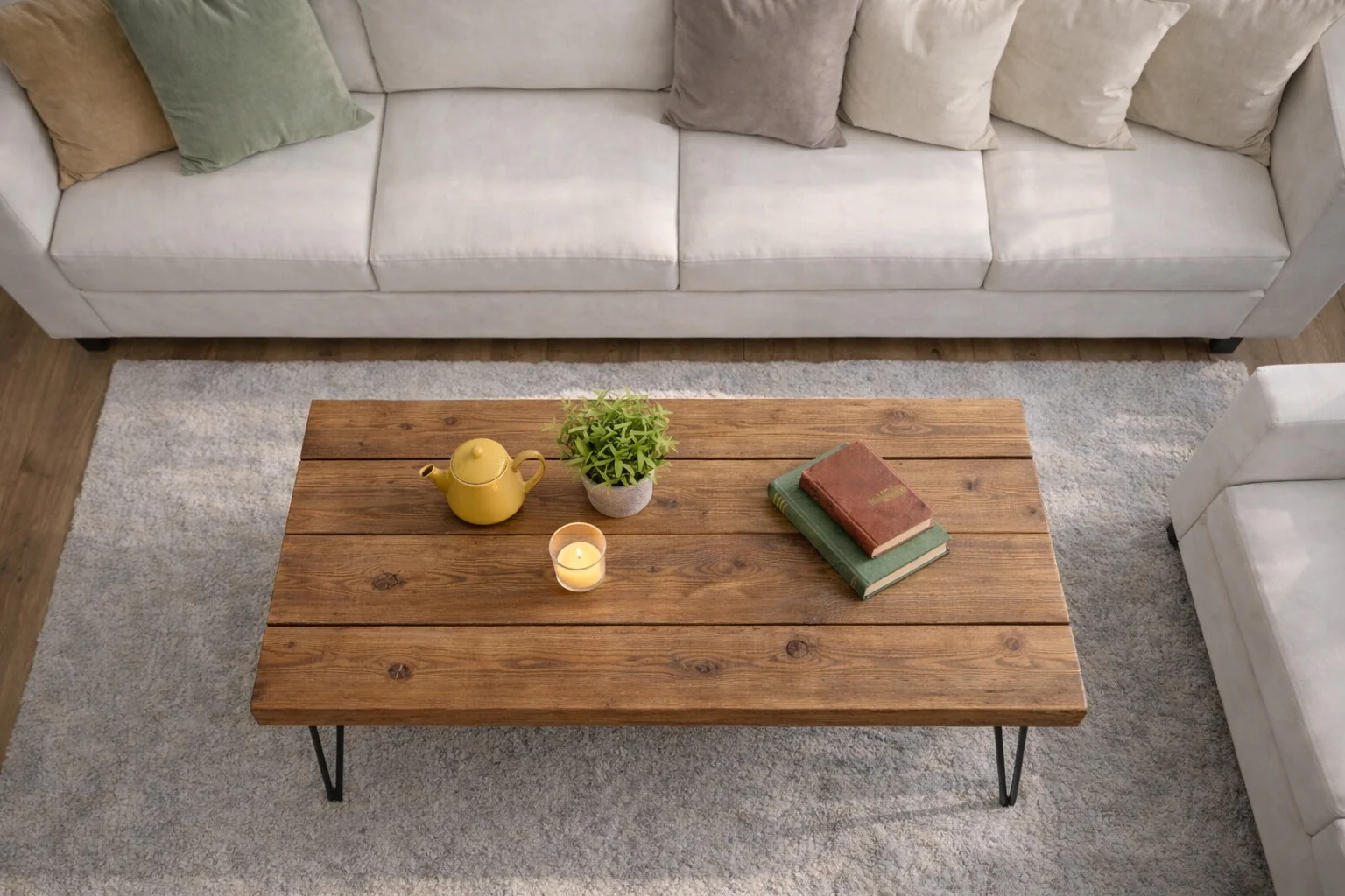 Industrial Solid Wooden Coffee Table on Steel Hairpin Legs - Image 4