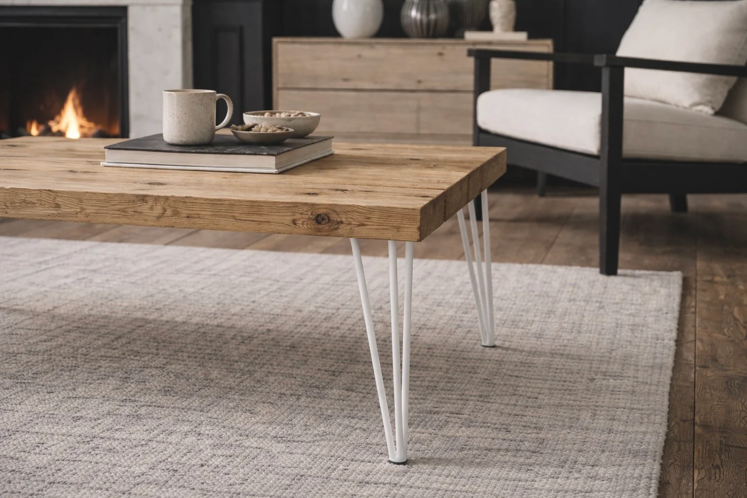 Industrial Solid Wooden Coffee Table on Steel Hairpin Legs - Image 7