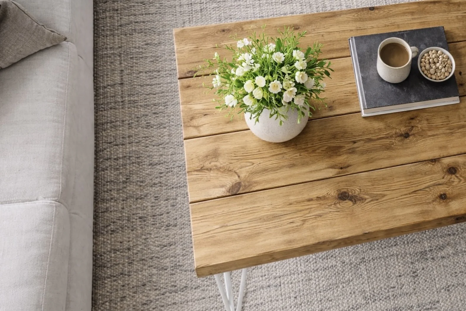 Industrial Solid Wooden Coffee Table on Steel Hairpin Legs - Image 8